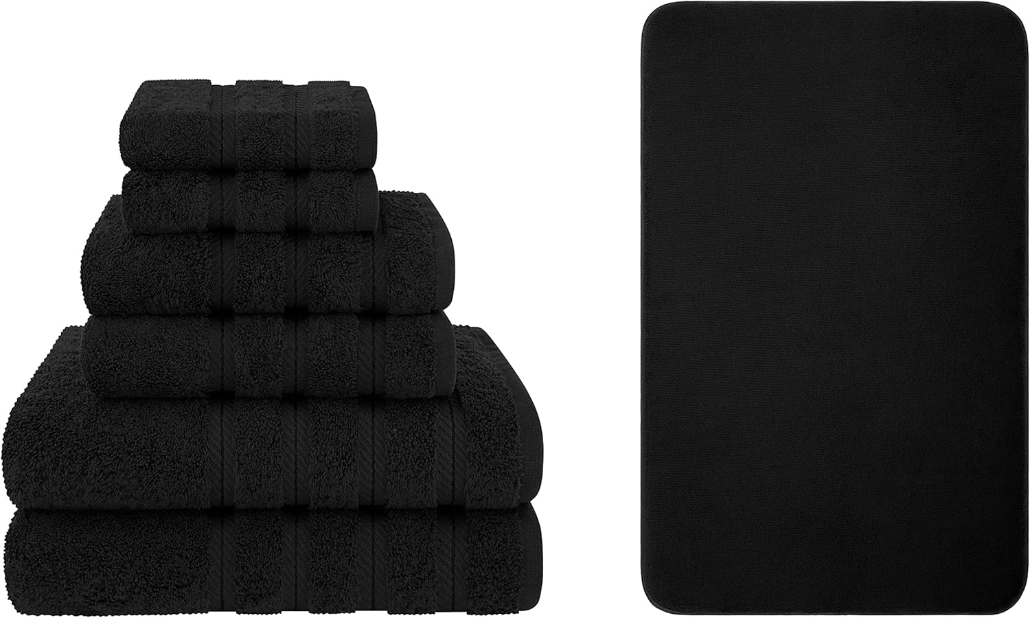 American Soft Linen 6 Piece Towel Set and 21X32 Fluffy Foamed Bath Rug Bundle