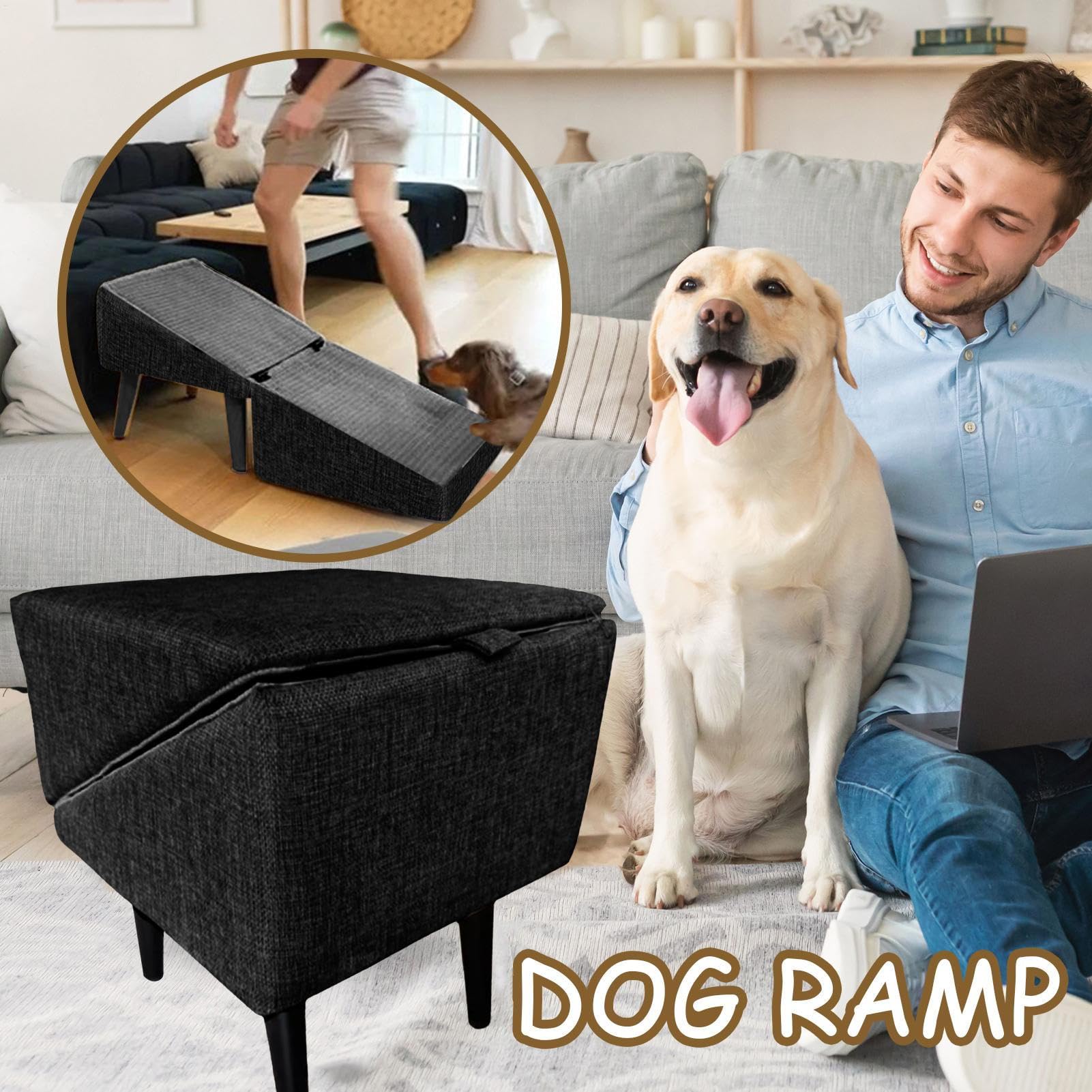 Rampa para Perros En Dos Partes, Plegables Escaleras para Perros Pequeños, Escalones 2 En 1 para Mascotas, Taburete Antideslizante para Mascotas, Rampa para Sofá, Cama, Silla Y Coche(Negro) — view 4