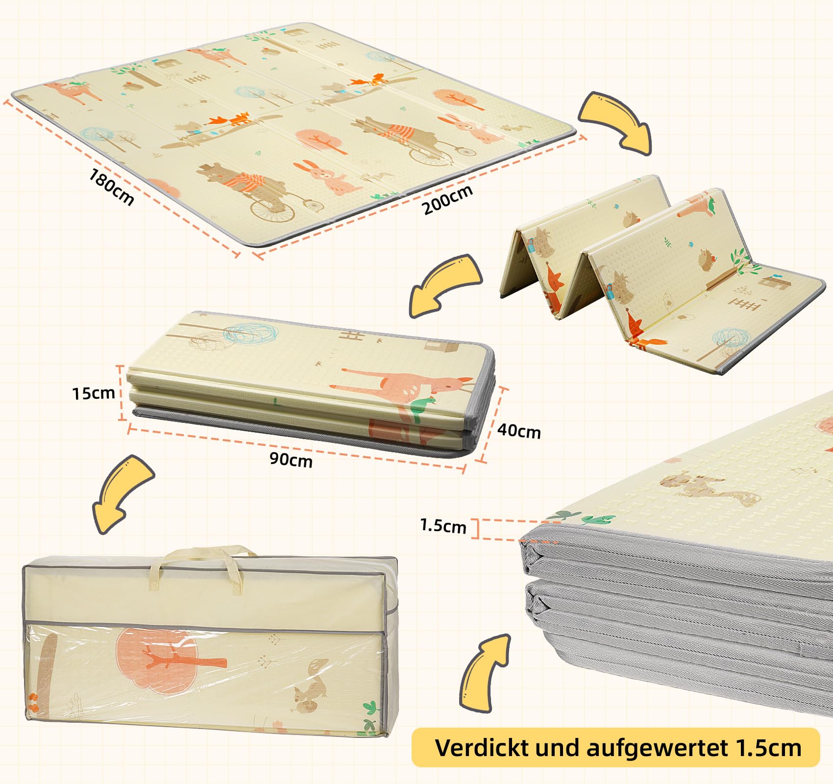Krabbelmatte Baby 180x200x1,5cm, Groß Faltbare Spielmatte Weicher Dämpfender Isolierung Wasserfeste rutschfeste Bodenmatte für Innen Außen,Strapazierfähiger Spielteppich für Kinder,Stil D - 4