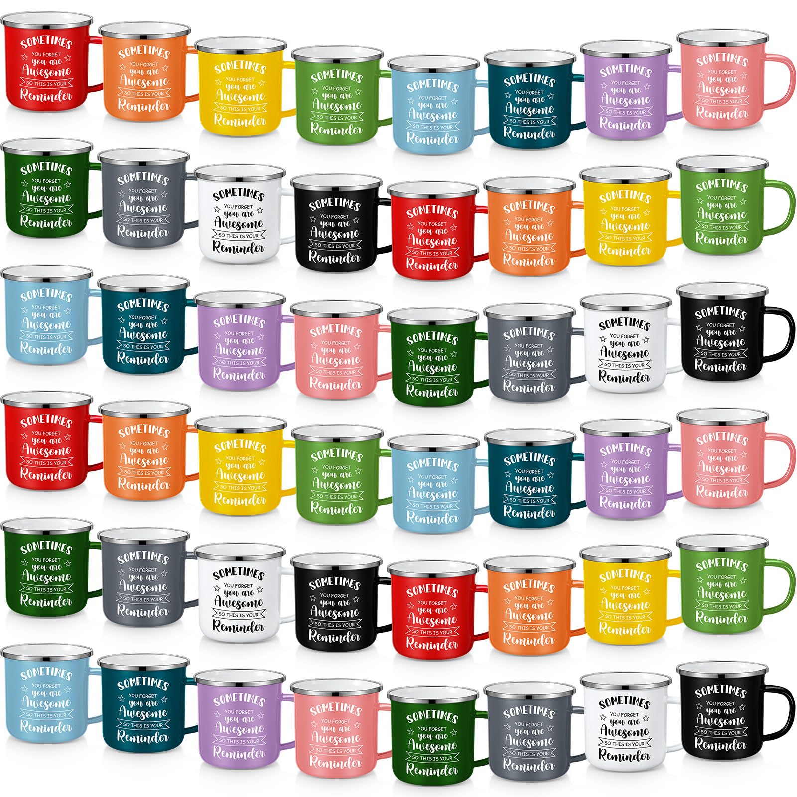 Maxcheck 48 Pcs Thank You Gifts 12 oz Enamel Mugs Bulk Motivational Enamel Coffee Mugs with Handle Employee