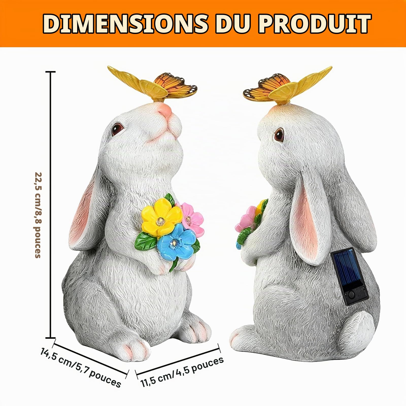 BYZESTY Solaire de Jardin Lapin, Lampe Solaire LED en Forme de Lapin, Figurine d'animal de Jardin, Décorations de Statues d'extérieur pour Extérieur Patio Pelouse