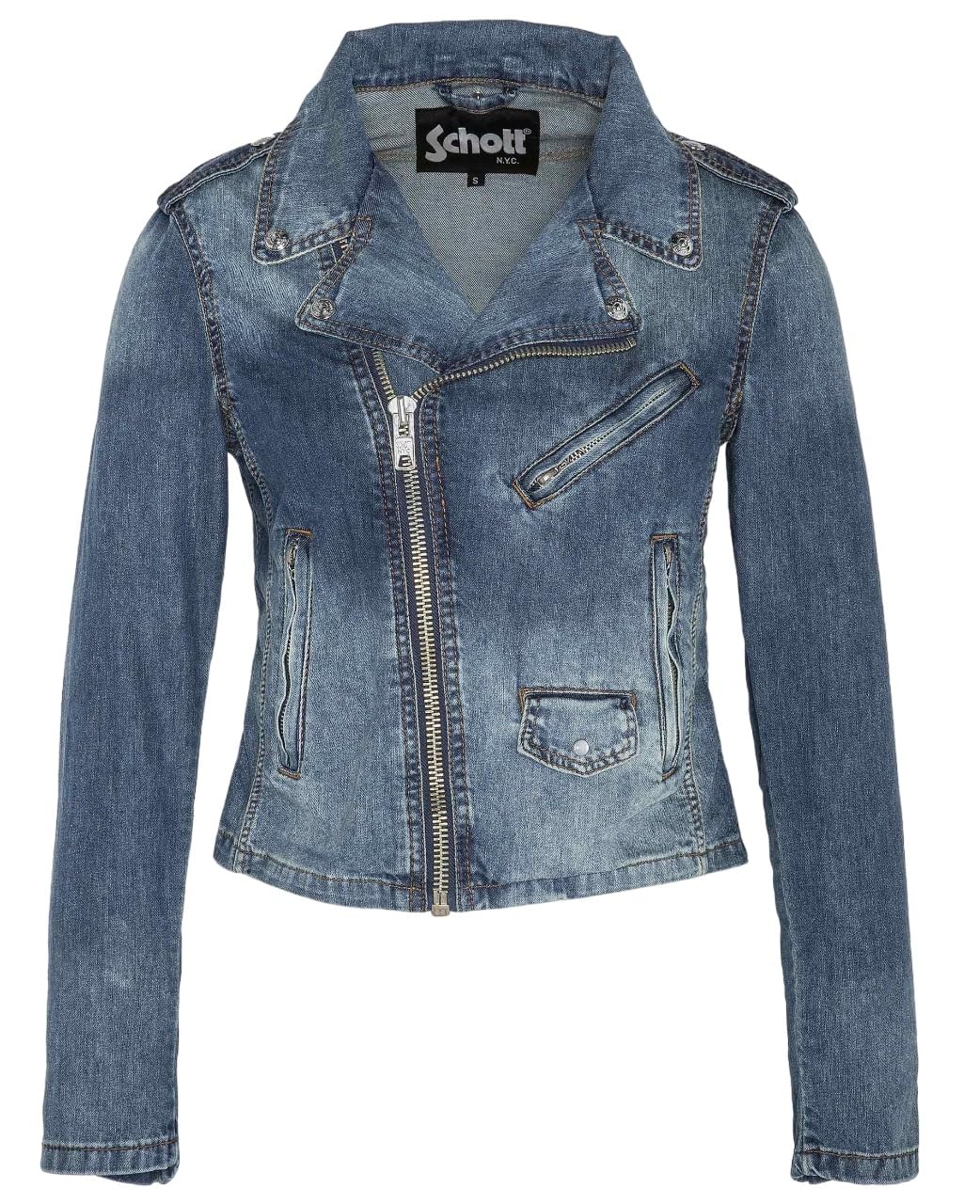 Schott Giacca In Denim Perfecto Donna - Modello JKTWJANISX - Vestibilità Aderente 100% Cotone