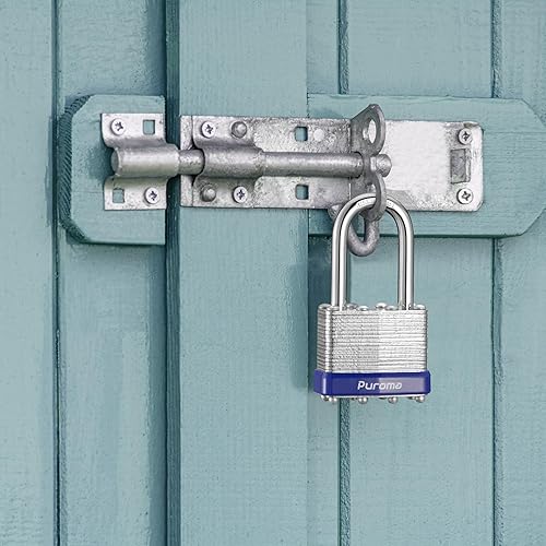 Miniatura 7 de Puroma Lock - Paquete de 3 candados, cerraduras de grillete de 1-12 pulgadas de largo resistentes con 6 llaves, candados de acero endurecido de