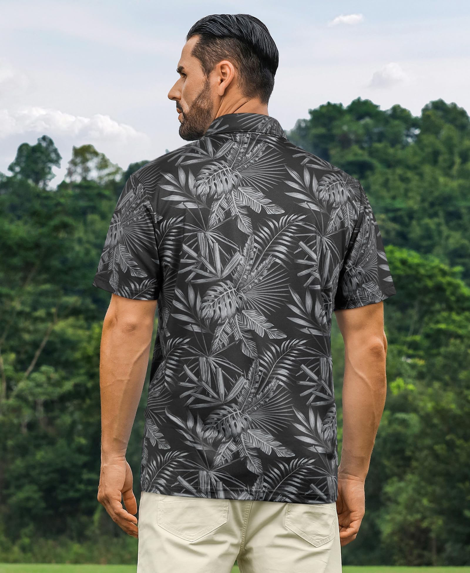 ELETOP Camisa de lino y algodón para hombre, manga corta, ajustada, informal, con botones, floral, para hombre