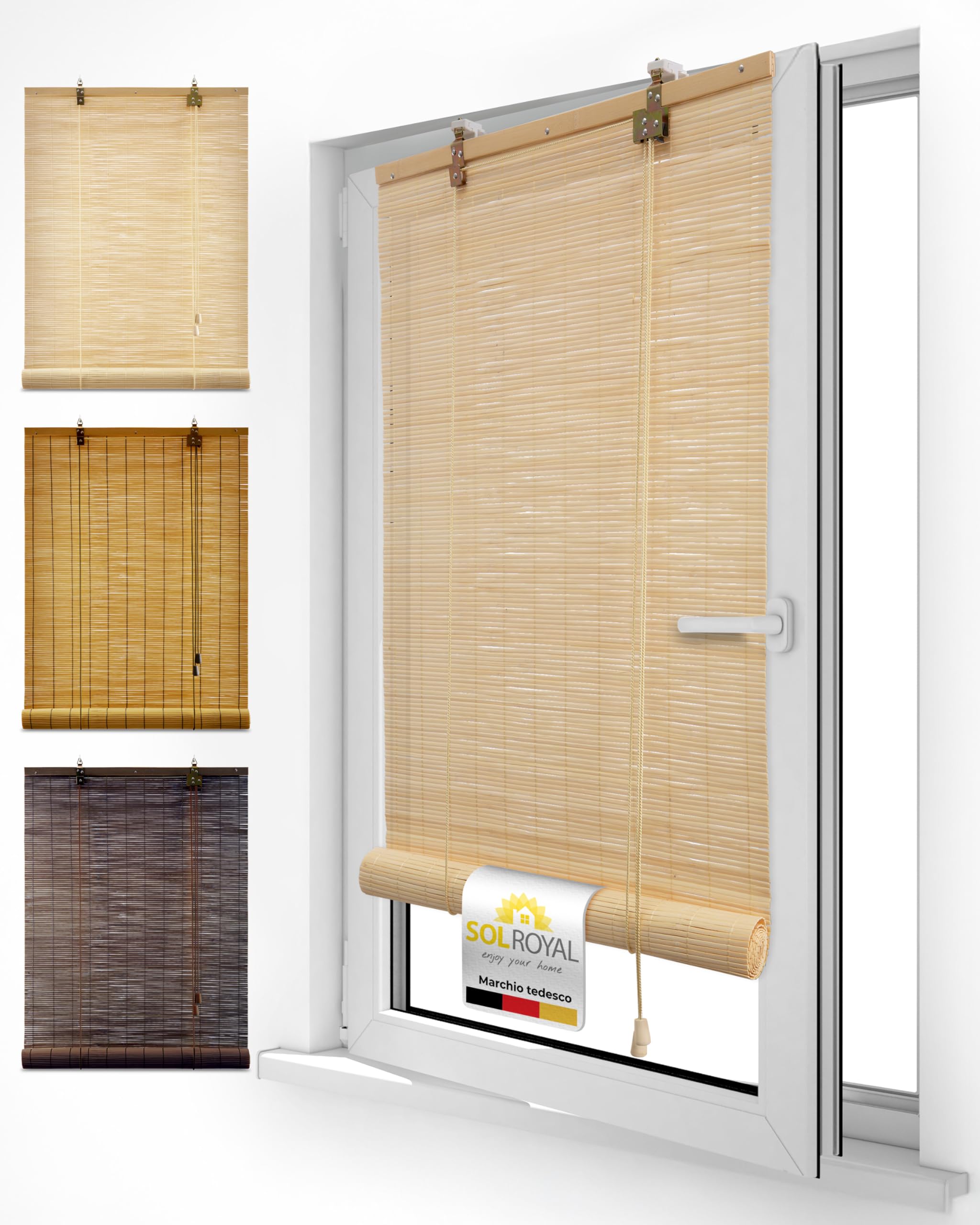 Tenda A Rullo SolDecor B86 In Bambù 140x160 Cm – Naturale E Chiaro, Con Ganci Inclusi, Sicura Per Bambini, Regolabile Con Cordicella, Ideale Per Finestre E Balconi