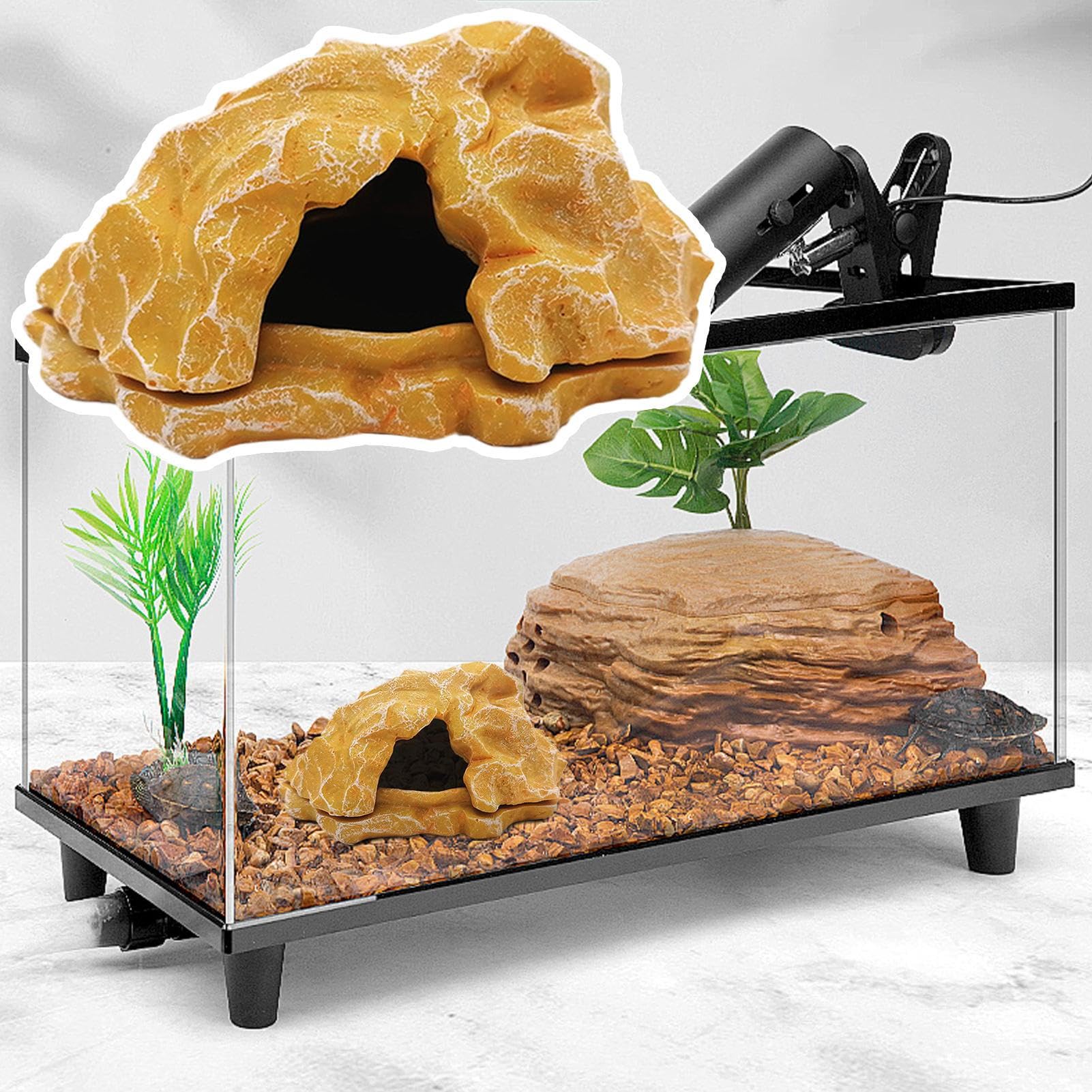 Refugio para Reptiles, Refugio para Reptiles Terrario Cueva para Serpientes, Zona para Tomar el Sol, Decoración para Acuarios y Accesorios para Terrarios Pequeños de Pitón Bola y