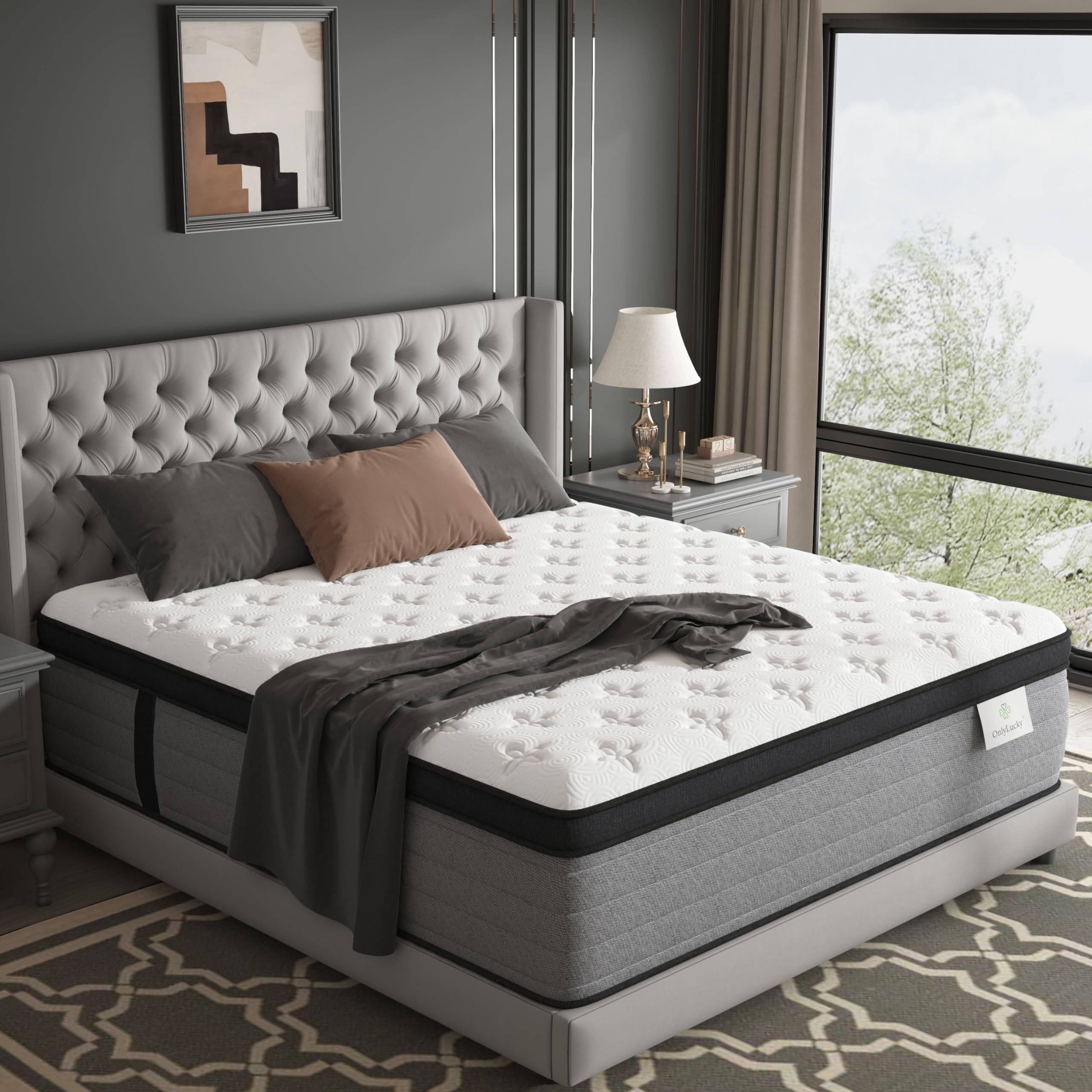 Photo 1 of Onlylucky Firm King Mattress 14 Inch, Luxury Hybrid King Size Mattress in a Box, 7-Zone Individual Pocket Springs, Extra Hip/Shoulder/Lumbar Support, Fiberglass-Free, 365-Night Trial, CertiPUR-US