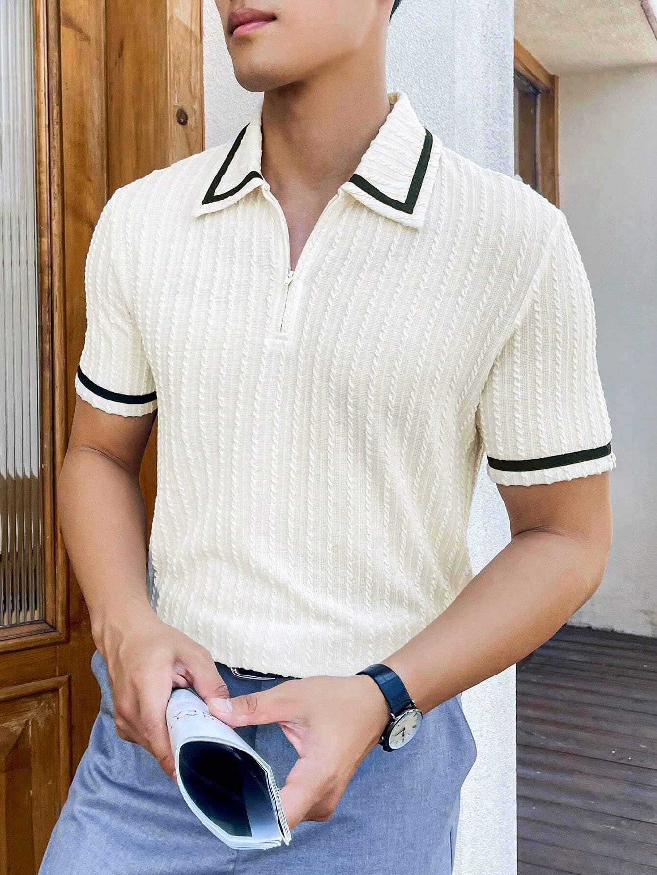 GRECIILOOKS 2 eleganti magliette casual in policotone da uomo, vestibilità dritta, maniche medie, tinta unita, alla moda (disponibile in grandi dimensioni e 2 pezzi)