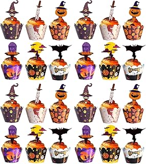 Chytaii 24 Pièces Halloween Cupcake Topper Halloween Toothpick Drapeaux Marqueurs pour Halloween Party Cake Food Assiette de Fromage Hors-d'œuvre Decor pour Gâteaux, Cupcakes, Fête Décoration