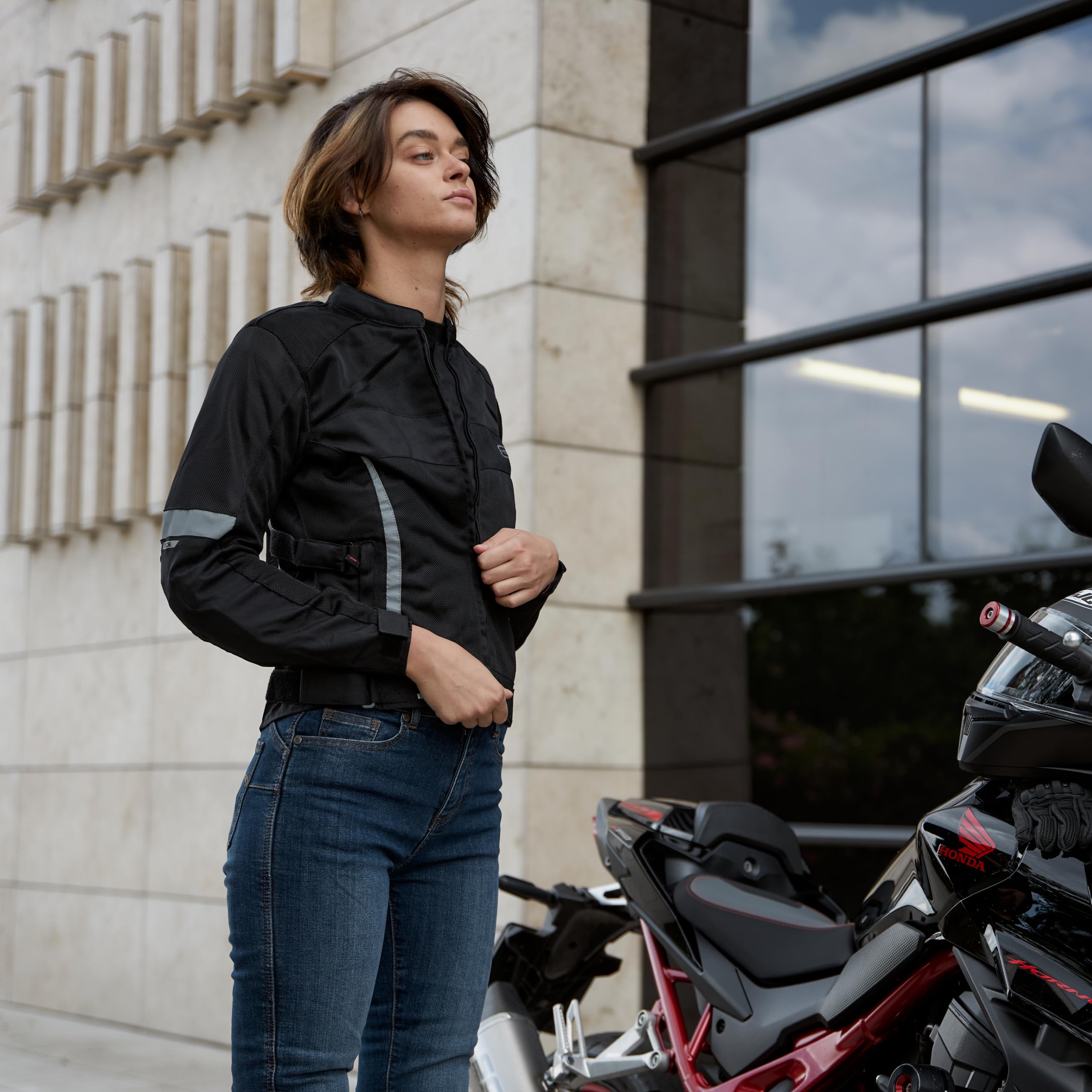 OZONE MOTO Dart Lady Veste de Moto Femme | Textile | Protecteurs Coudes et Épaules | Panneaux de Ventilation en Maille | Éléments Réfléchissants | Tailles jusqu'à 10XL