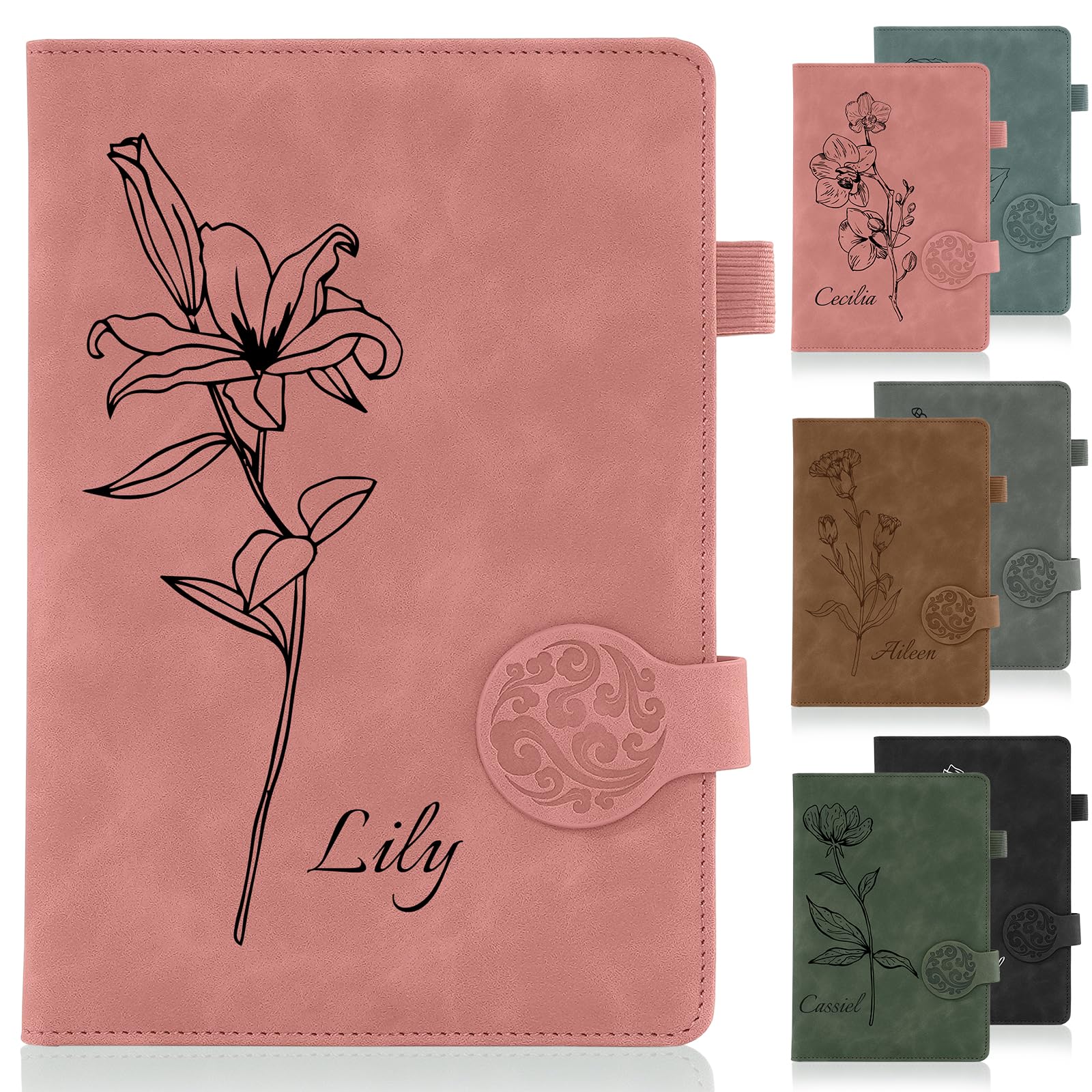 ENOMY Personalised Notebook Premium A5 Leather Notebook Customisable with Logo/Text/Photos 200 Page Executive Journal Business Notepad for Men Women Gift Pink