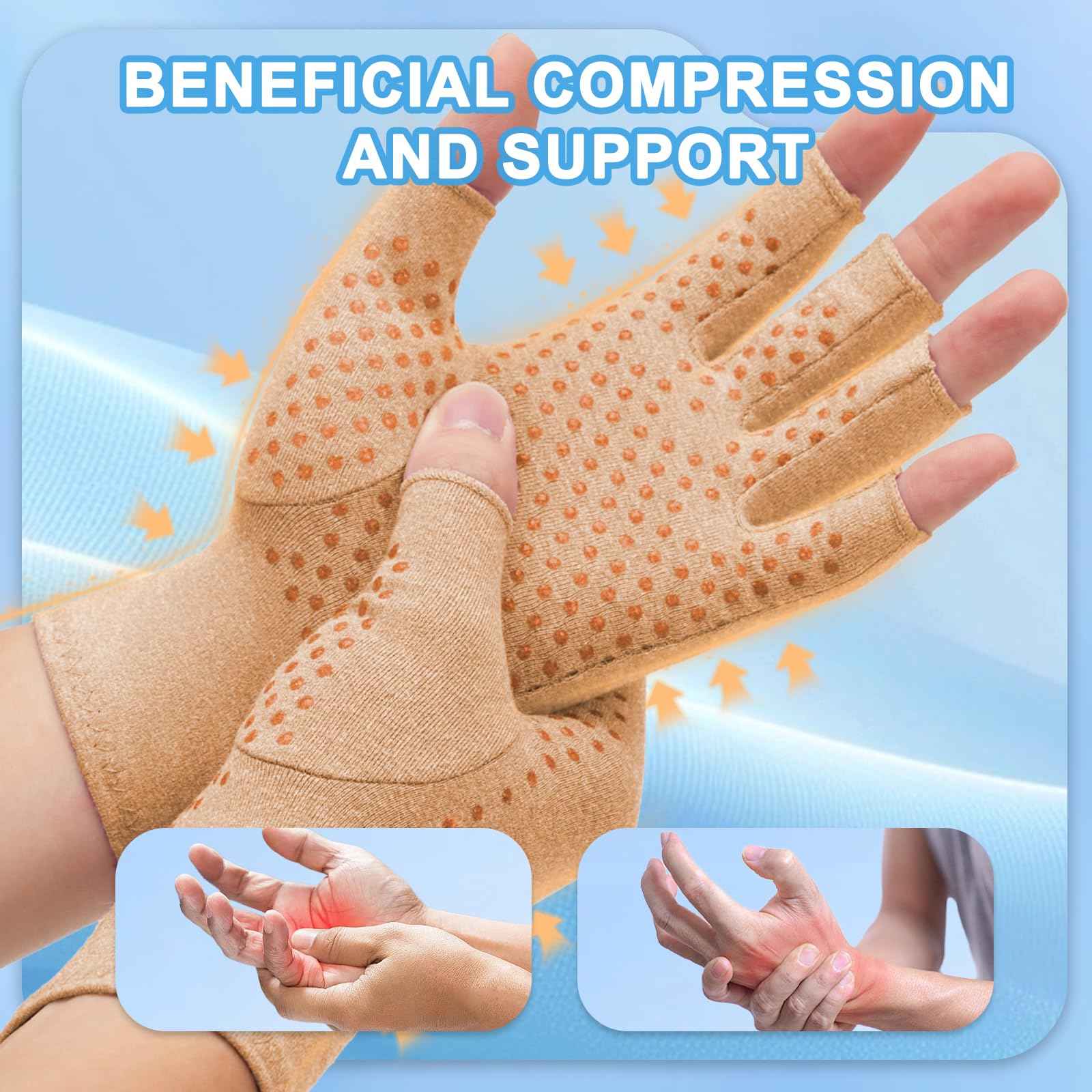 DRNAIETY 2 pares de guantes de compresión, guantes de artritis para hombres y mujeres, antideslizantes, sin dedos, para escribir en el trabajo diario