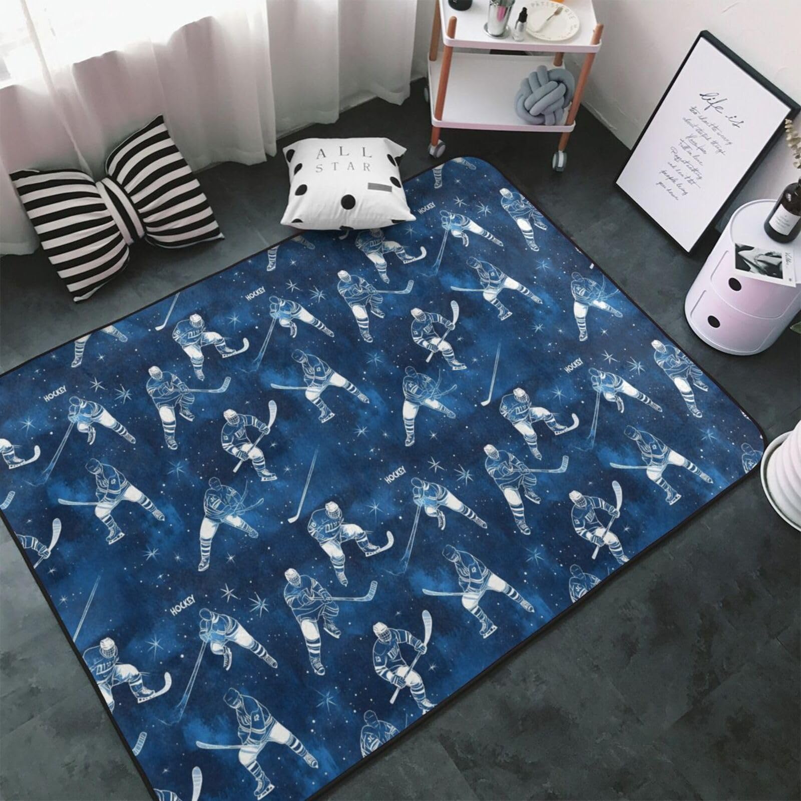 Tapis de salon doux imprimé hockey idéal pour décorer la chambre d'un ado
