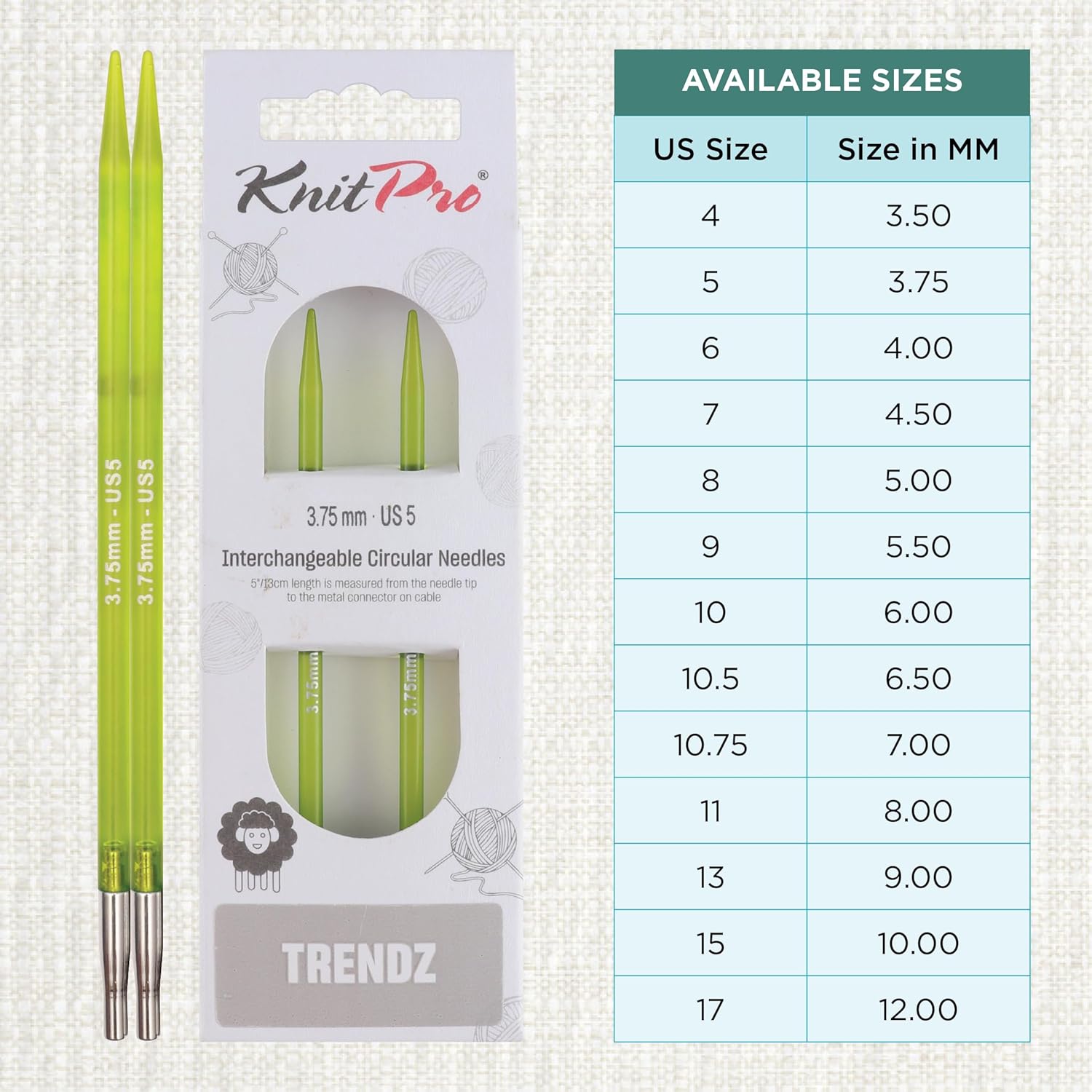 KnitPro Trendz Interchangeable Circular Needles 5" (13cm) | US Size 5 (3.75mm)