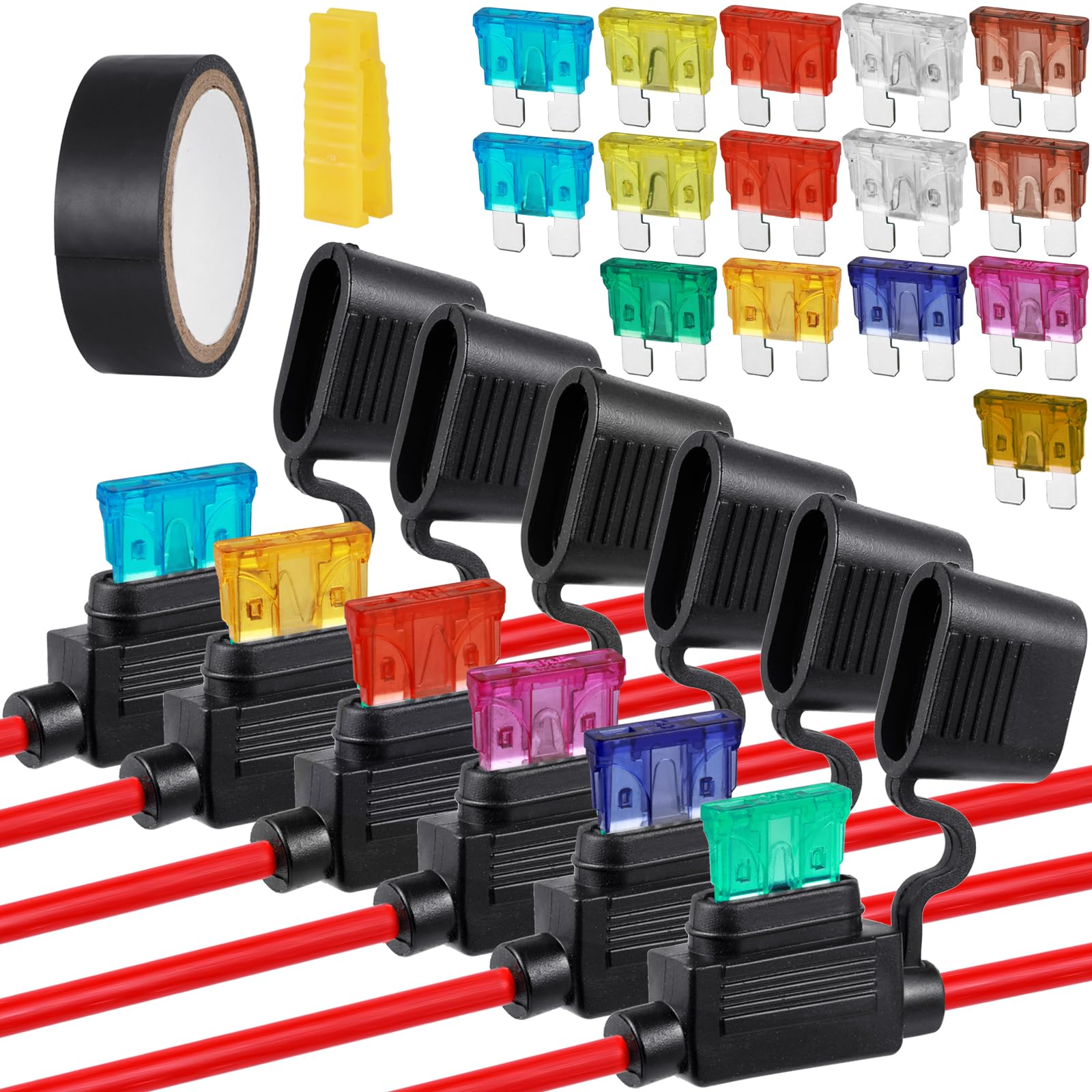 Set Portafusibili Auto 12V Impermeabile - 6 Pezzi Con 15 Fusibili Per Auto/Moto/Barca - Foto 2