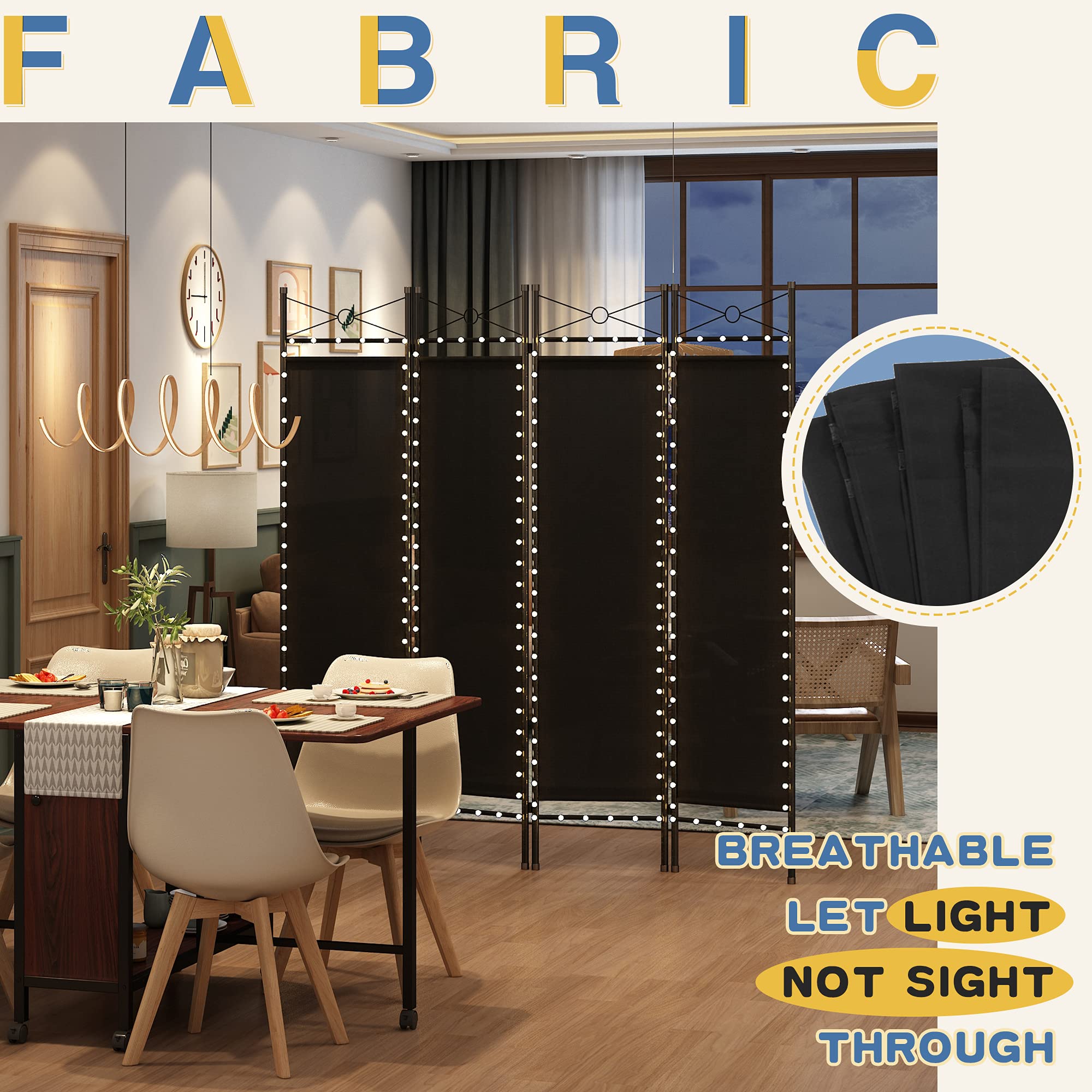 JAXSUNNY 4 Panel Fabric Room Divider Screen, Freestanding Partition