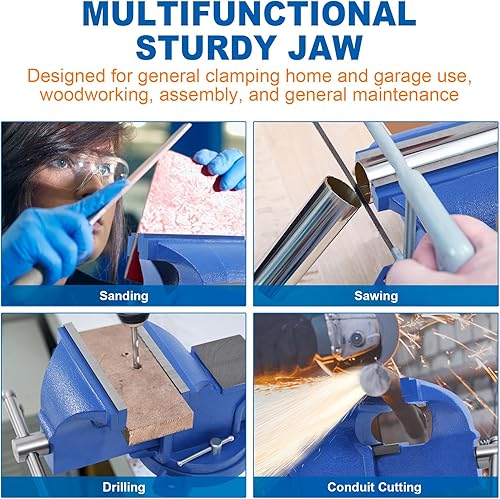 Miniatura 3 de Iglobalbuy Tornillo de banco de 6 pulgadas con yunque, herramienta Vice Tool de 6 pulgadas de ancho de mandíbula de mesa, base giratoria de 360,
