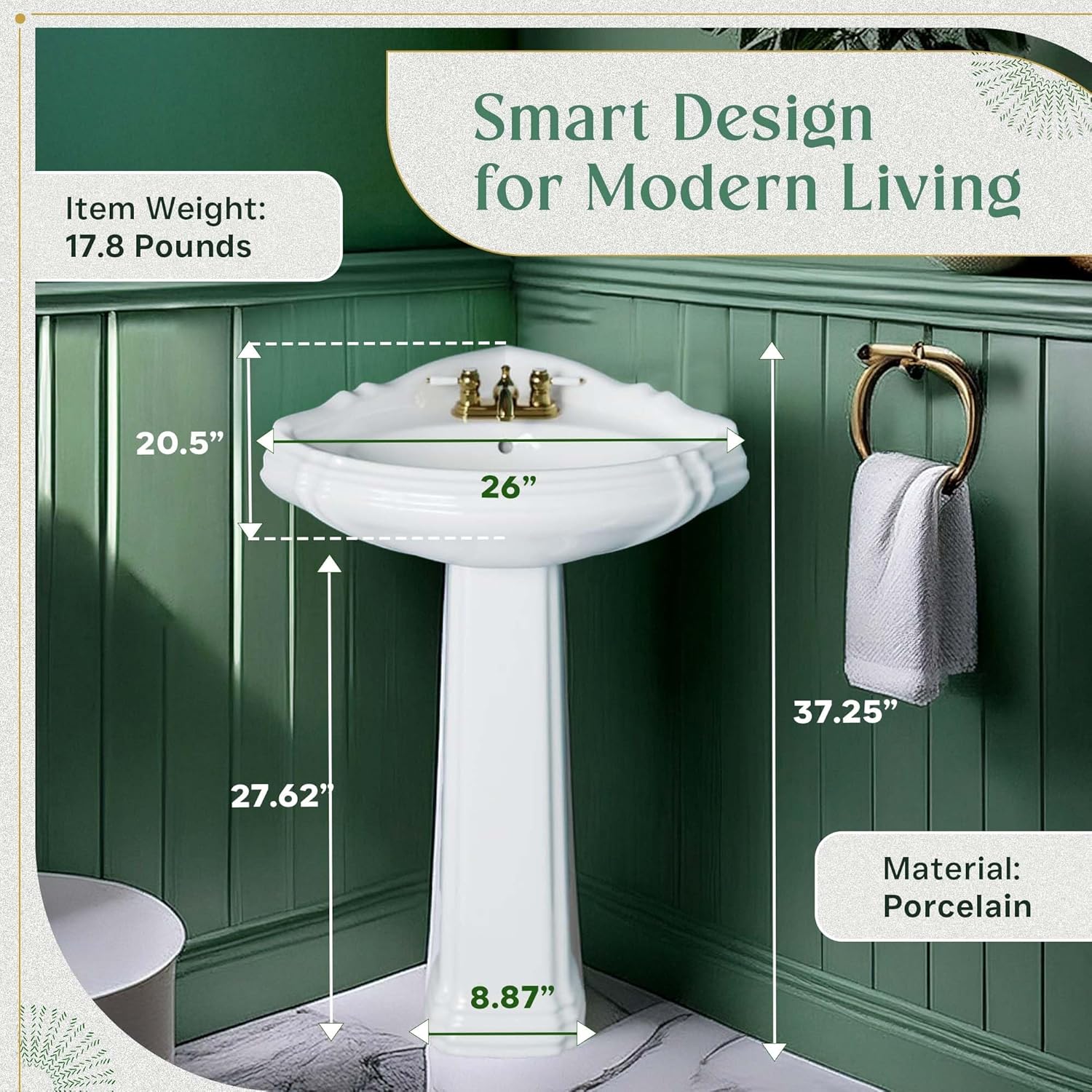 RENOVATORS Supply Manufacturing Sheffield 26 in. Corner Pedestal Combo Bathroom Sink in White with Overflow 20106