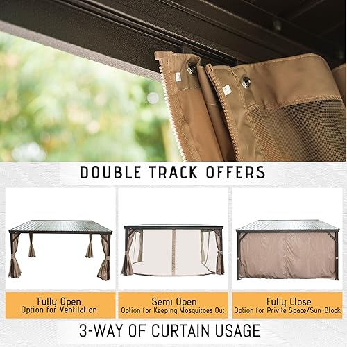 Miniatura 5 de Domi 10x12 pies Gazebo de Apoyo, Cenador de Techo Duro Montado en Pared con Techo de Acero Galvanizado Inclinado, Pérgola de Pared con Marco de