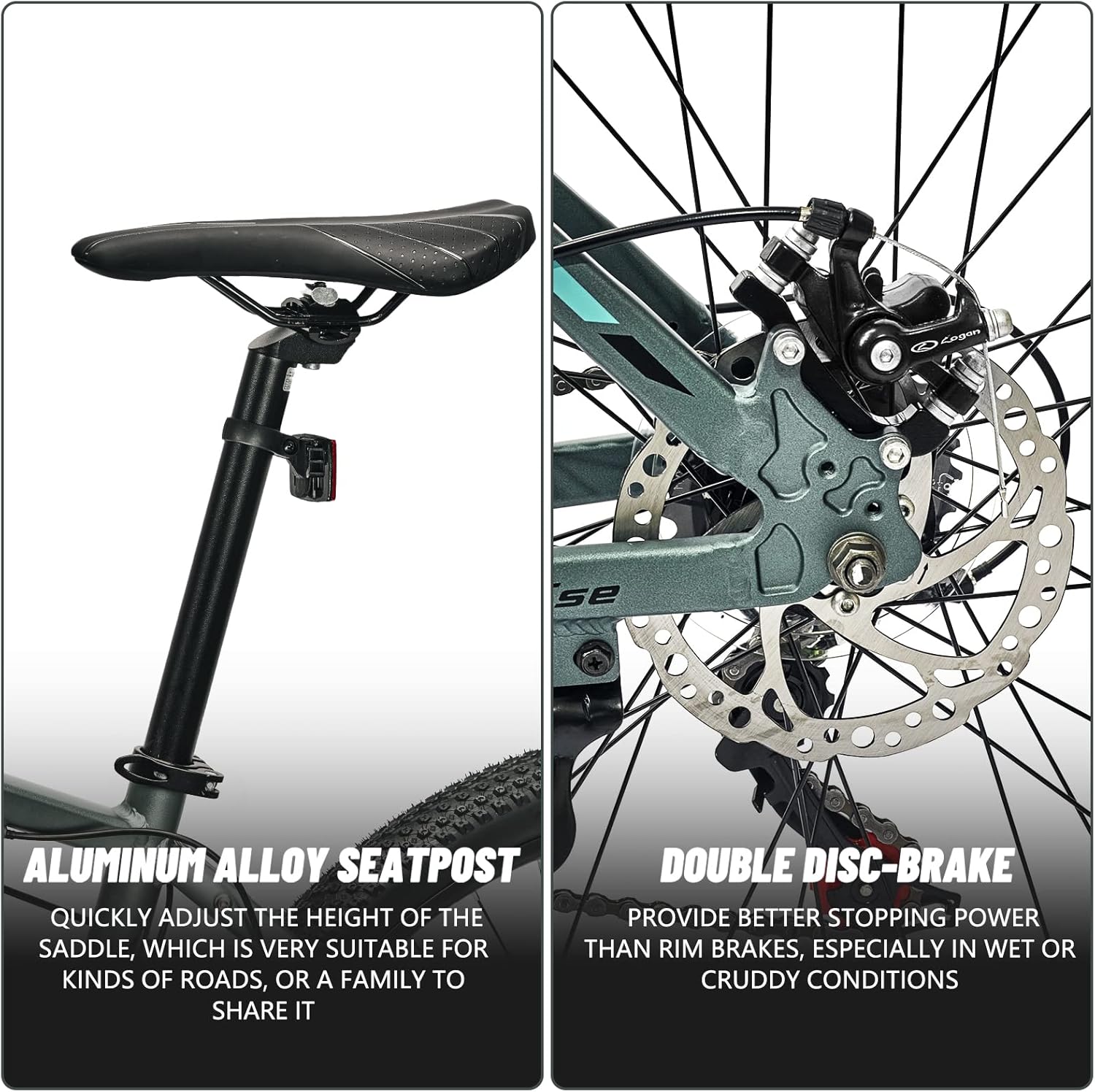 YilwnnCse 27.5 Inch Mountain Bike 21-Speed Bicycle, Aluminum Frame,Suspension Fork, Double Disc Brake (Gray) : Sports & Outdoors