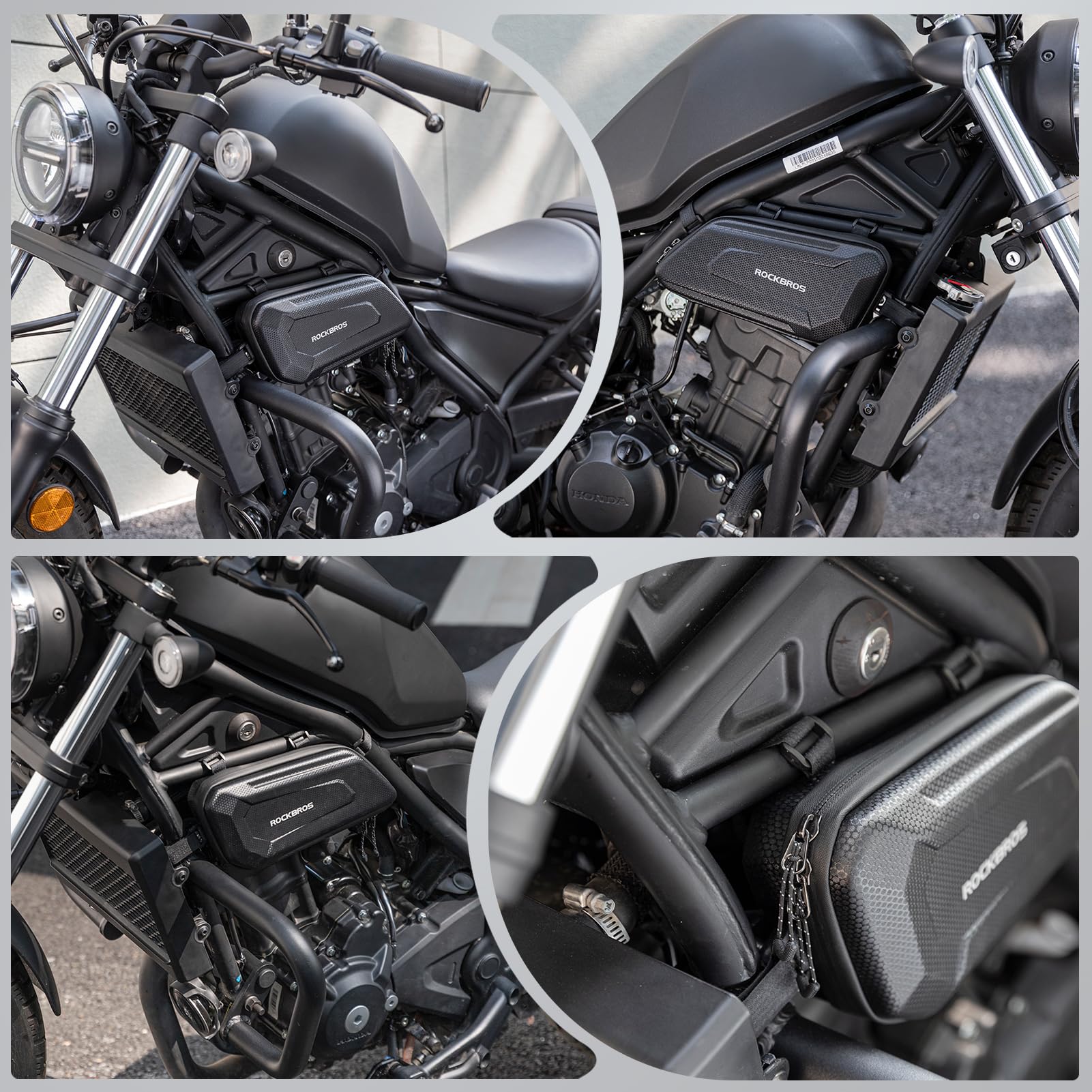 ROCKBROS Borsa Laterale Moto 1,5L, Borsa Guscio Rigido Resistente all'Acqua, con Cintura di Fissaggio Regolabile, per Motociclismo Motorcycle, Nero Destra