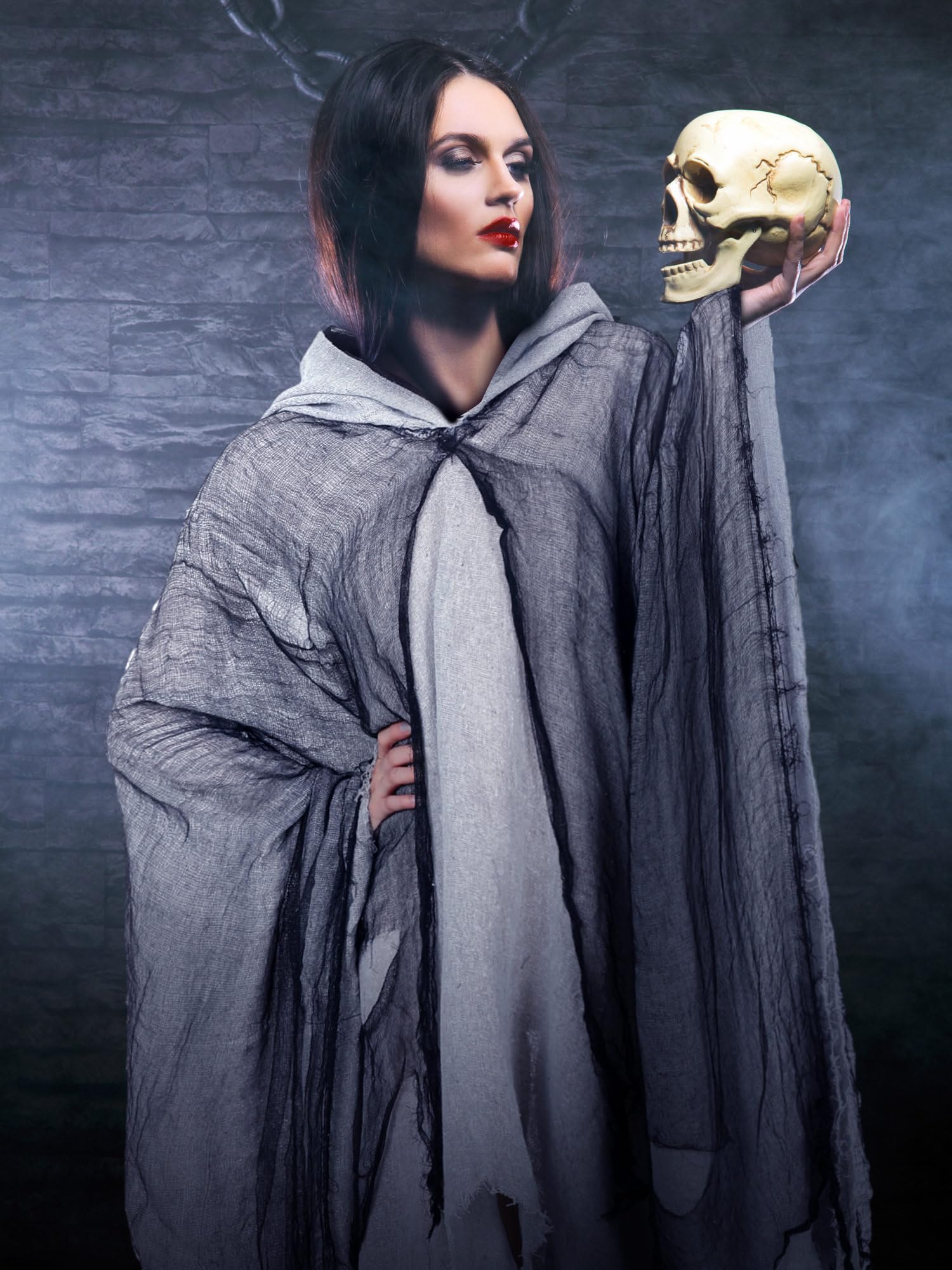 Geyoga Peleryna z kapturem na Halloween, średniowieczny kostium czarodzieja lub kostuchy do cosplayu dla dorosłych.
