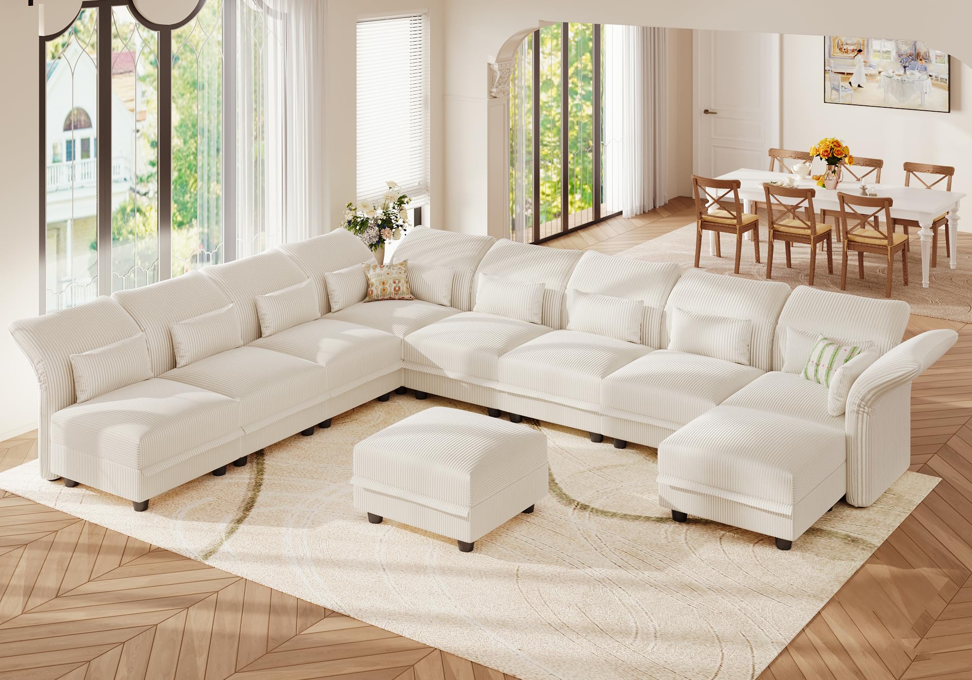 LLappuil 10 Seater Sectional Sofa with Storage, Large U Shaped Modular Sectional Couches for Living Room with Adjustable Arms Backs, Plush Supportive