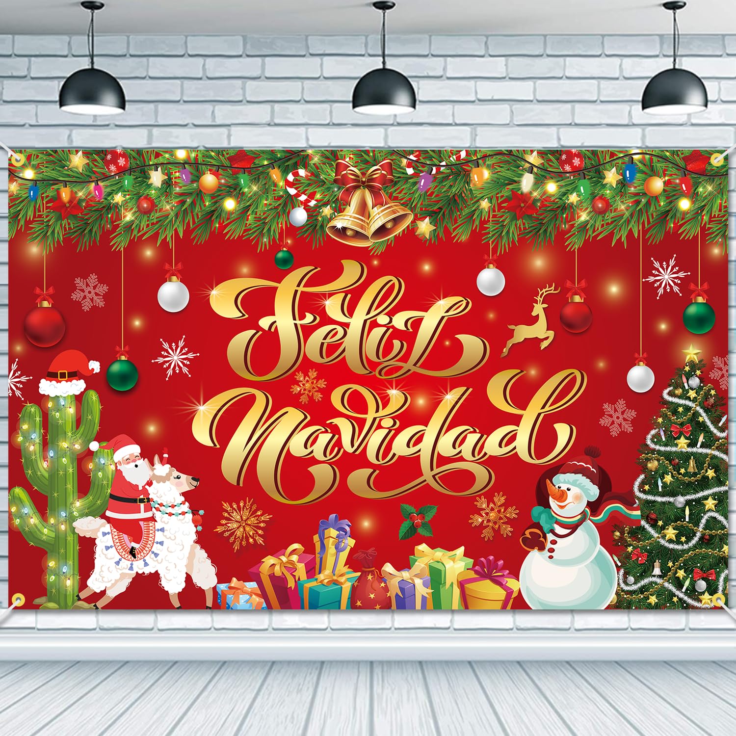 JKQ Feliz Navidad Backdrop Banner 71 x 43 Inch Large Size Spanish Merry Christmas Background Banner Xmas Holiday Party Decorations Supplies Feliz