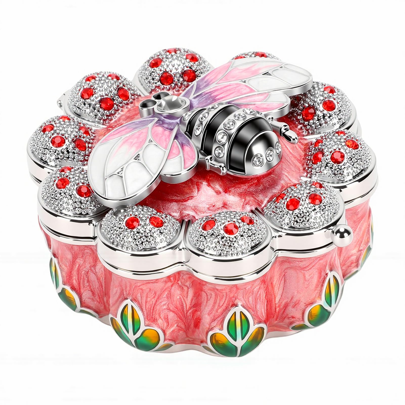 Karlak Boîte à Bibelots émaillée Rose : Écrin à Bijoux Vintage Scintillant de 3.5x6.4cm