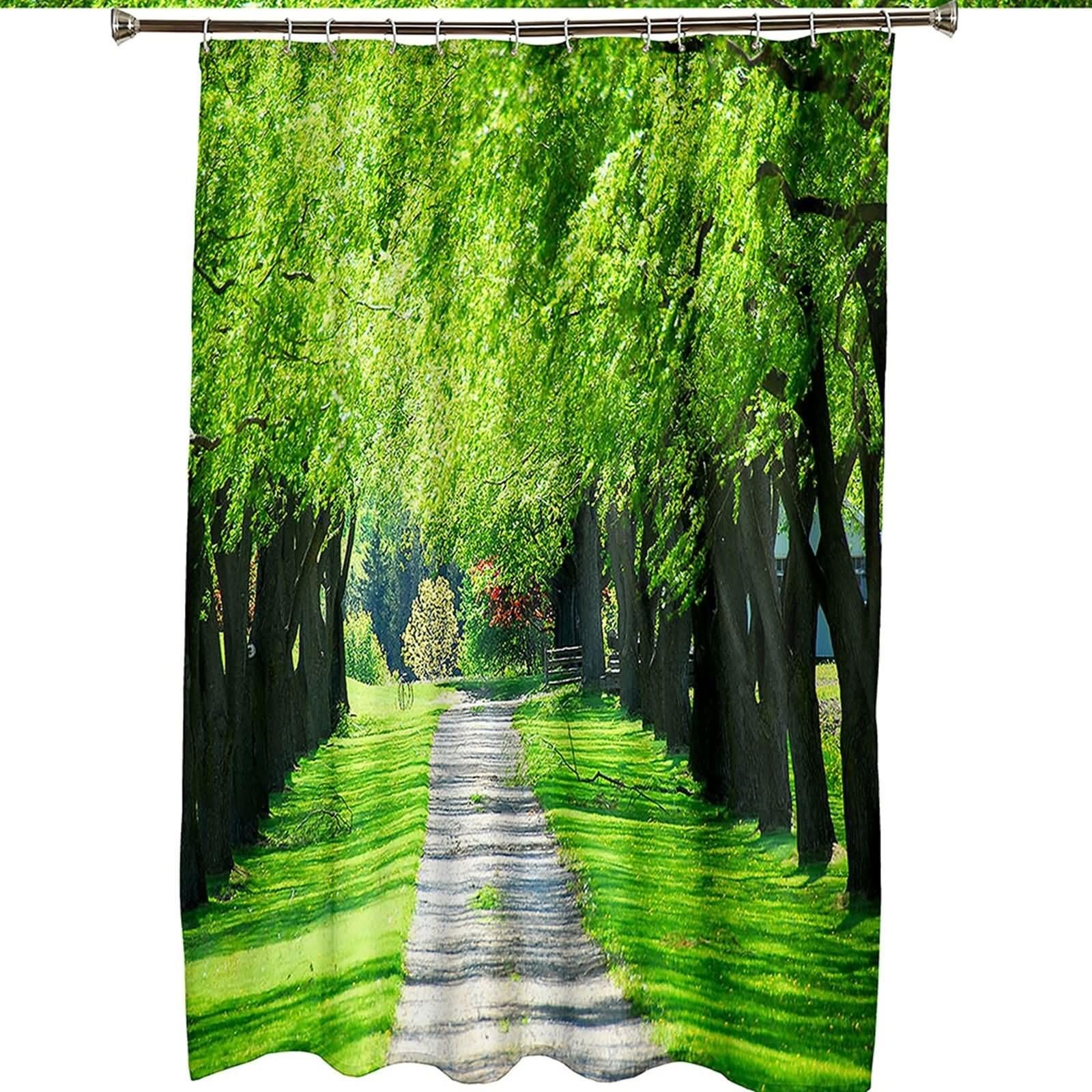 Duschvorhang 180X200, Duschvorhang Polyester Grün Von Bäumen Gesäumter Weg Stilvoller Duschvorhang