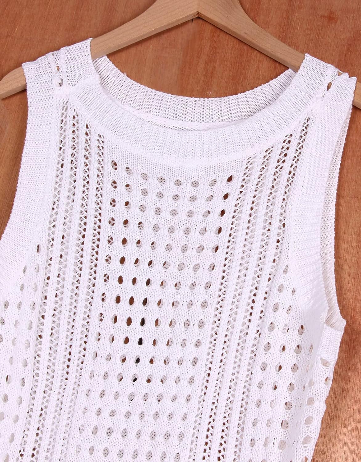 shermie Women's Sleeveless Crochet Dress Loose Side Slit Casual Long Beach Swimsuit Cover Up - Image 7