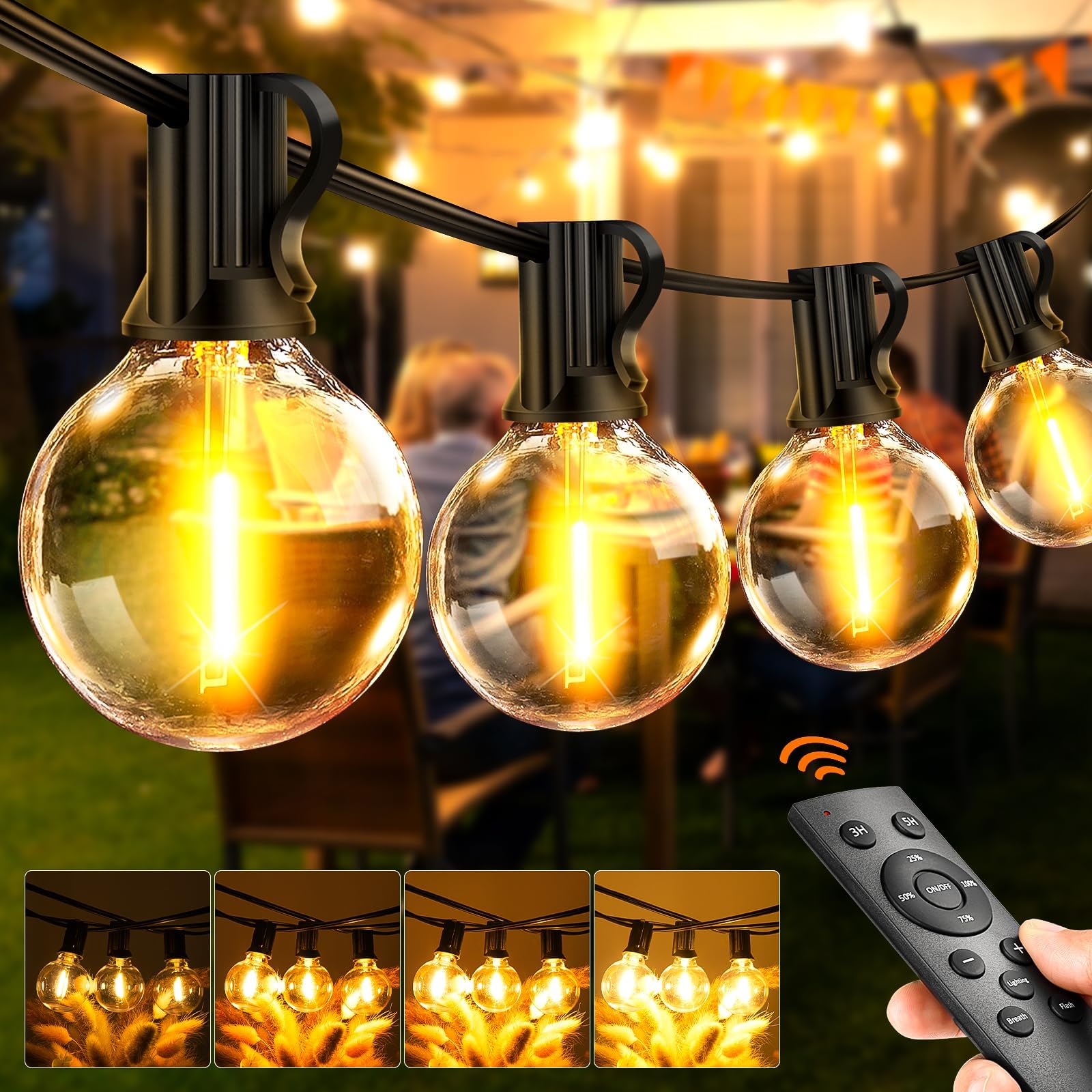 Outdoor String Lights Garden 65Ft 20M LED Festoon Light Mains Powered with Remote Dimmable Timer Outside Light Waterproof G40 26+2 Bulbs Hanging Patio Lighting Party Wedding for Gazebo Pergola Balcony