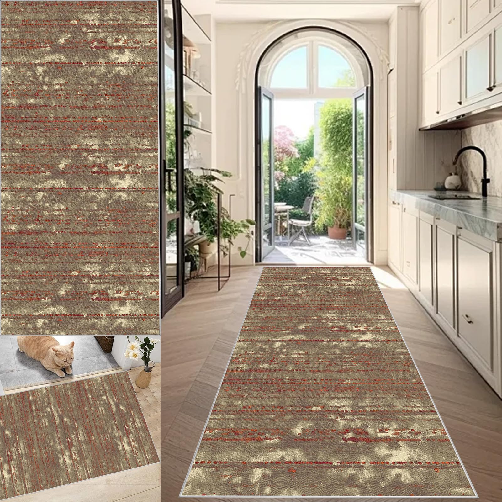 Alfombra de pasillo absorbente con base antideslizante lavable, formato largo de 60x300 cm
