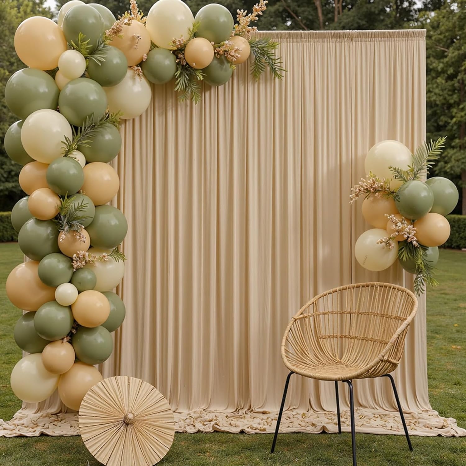 30ft x 10ft Wrinkle Free Beige Backdrop Curtains for Parties Weddings, 6 Panels 5×10ft Soft Silk Polyester Photo Backdrop Drapes for Birthday Baby Shower Baptism Photo Photography Background Cloth