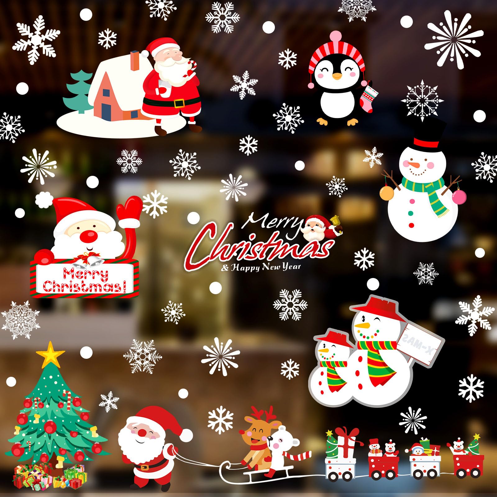 195 PCS Snowflakes Christmas Window Clings Decal Stickers, Xmas Window Stickers Decal 8 Sheets