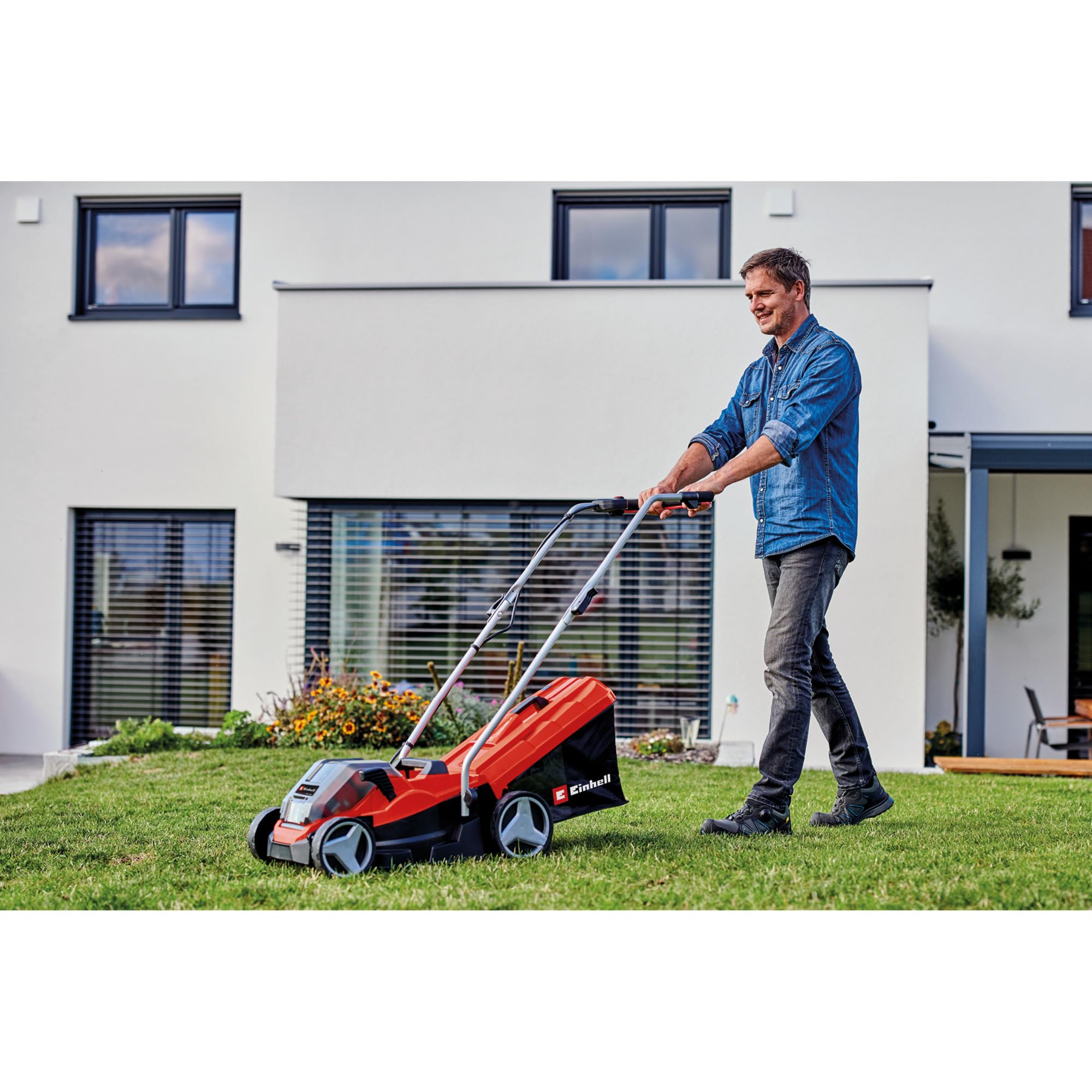 Einhell Kosiarka akumulatorowa GE-CM 36/33 Li Kit Power X-Change (Li-ion, 36 V, do 250 m², szerokość koszenia 33 cm, 5-stopniowa regulacja wysokości koszenia, w tym 2 akumulatory 2,5 Ah + 2 ładowarki)
