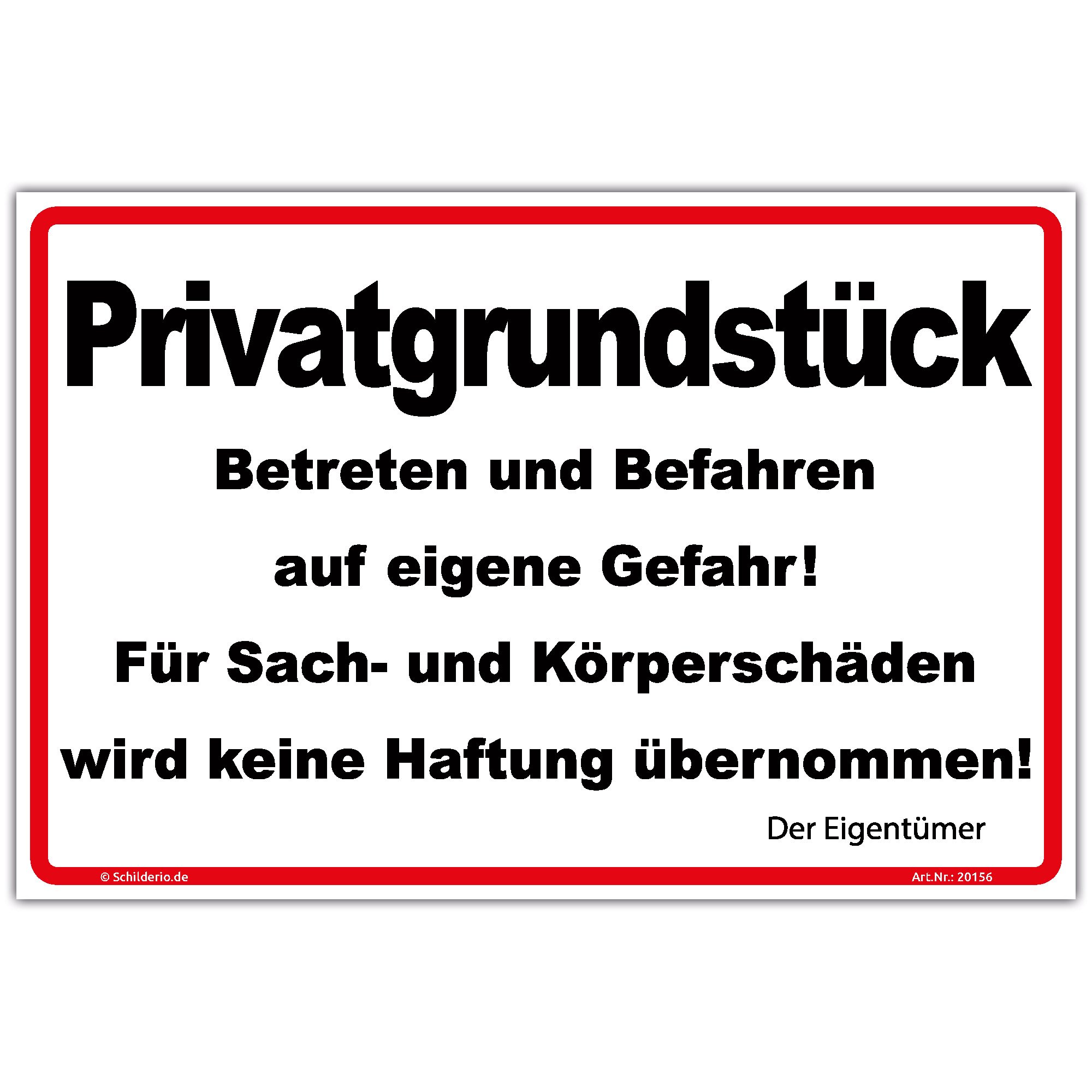 Schild Privatgrundstück Betreten und Befahren Hinweisschild 600x400mm stabile Aluminiumverbundplatte 3mm stark inkl. 4 Eckbohrungen