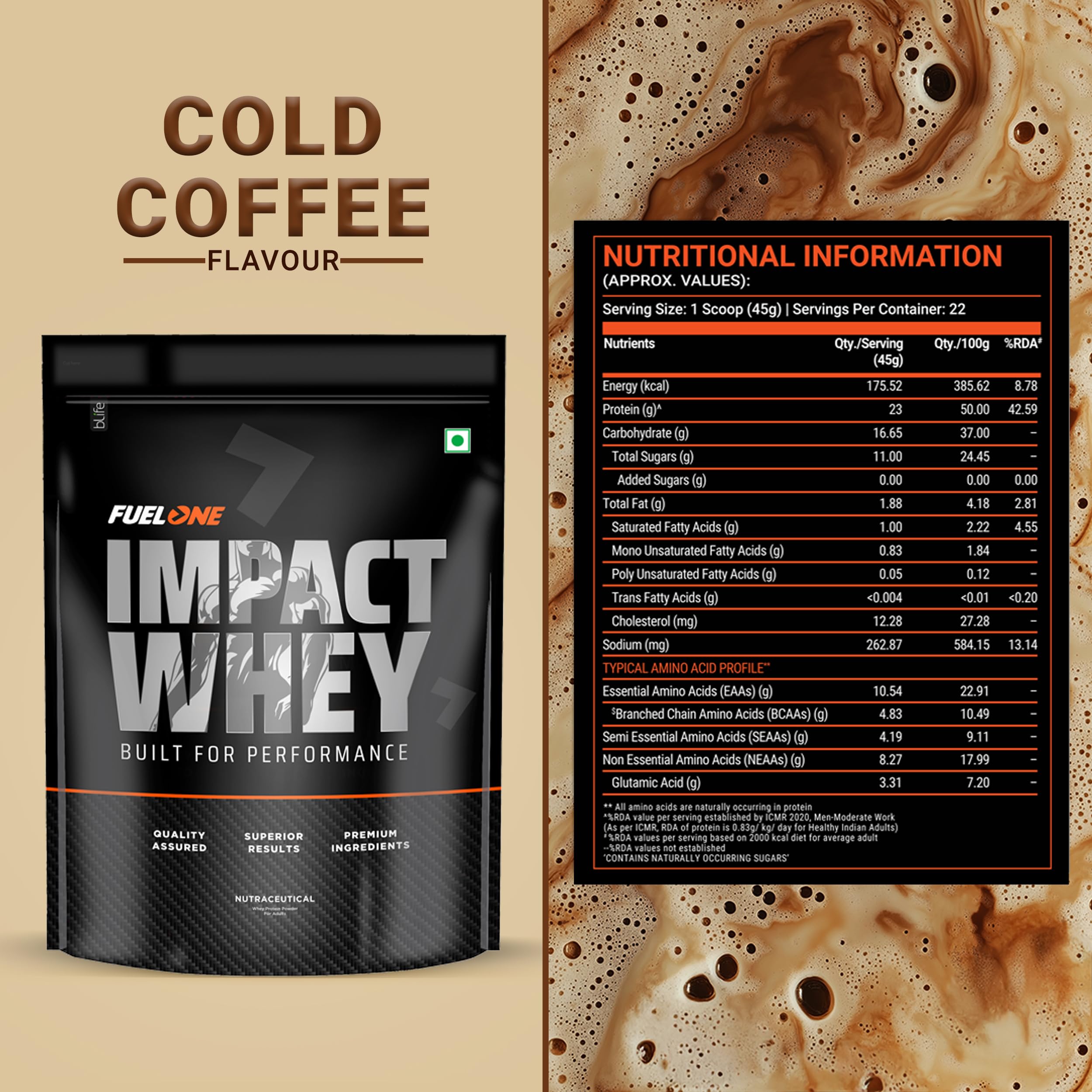 FUELONE Impact Whey Protein Blend, Cold Coffee, 1kg (2.2lbs) — Amazon image 6
