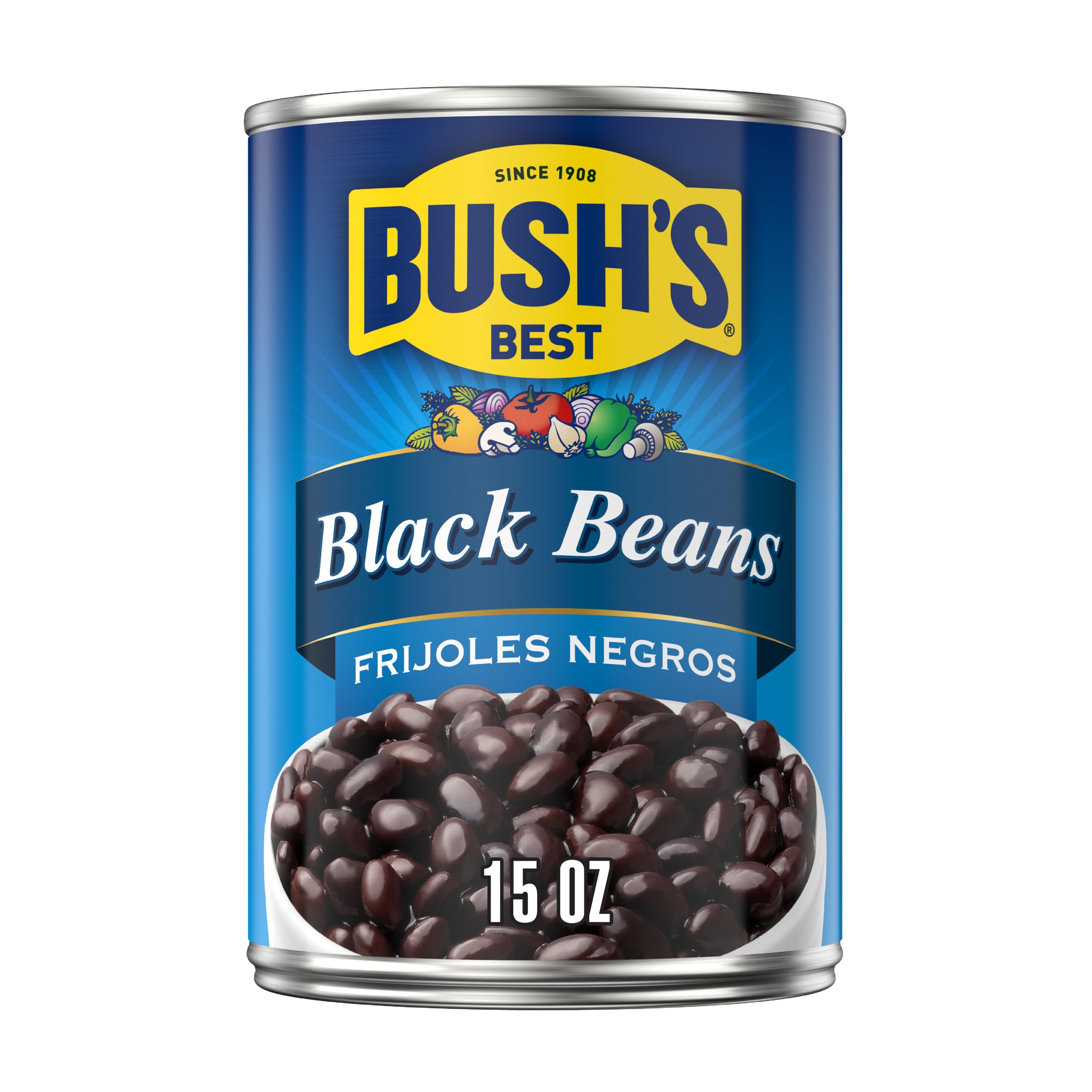 Bush's Canned Black Beans (Pack of 1), Good Source of Plant-Based Protein, Good Source of Fiber, Fat Free, Gluten Free, 15 oz