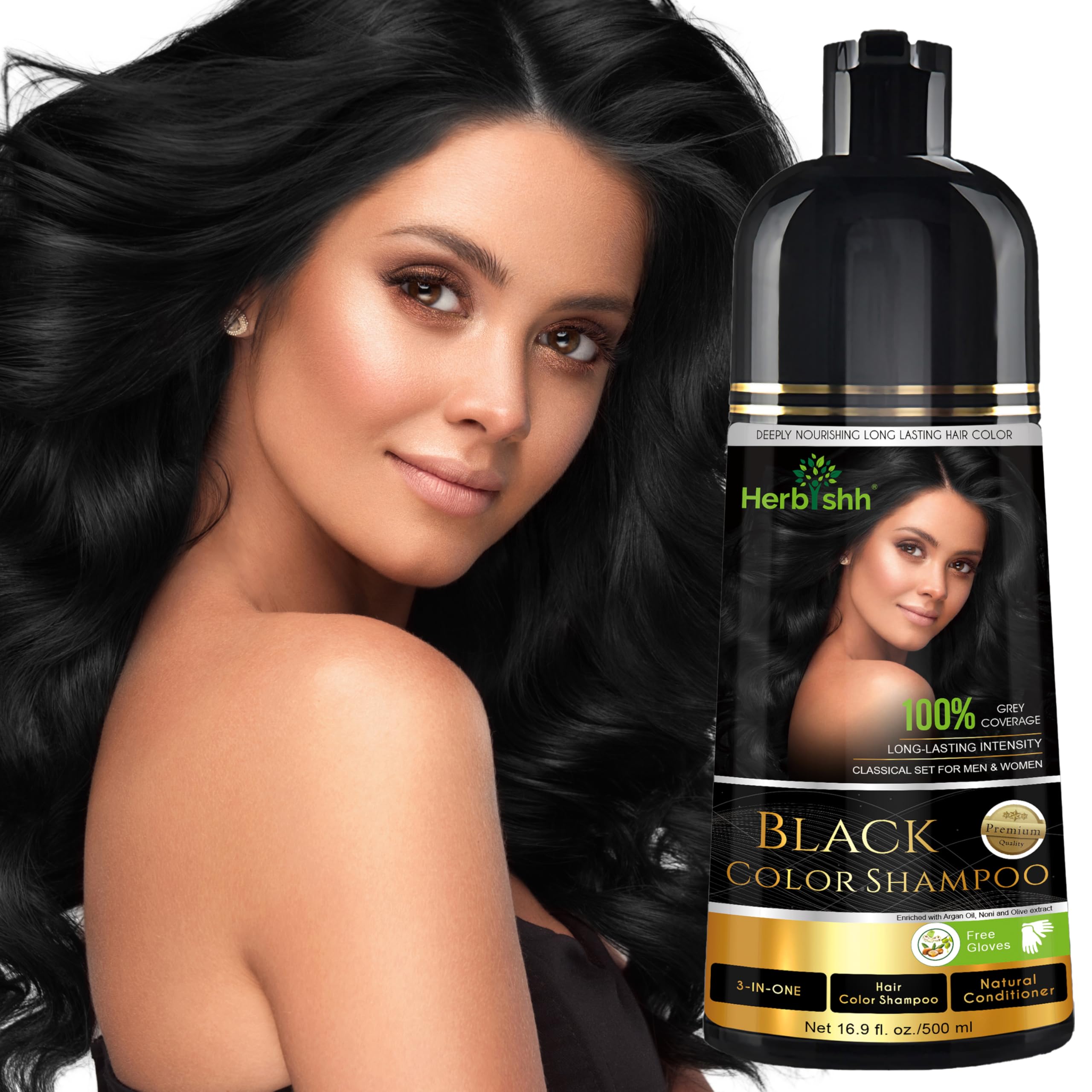Herbishh Hair Color Shampoo for Gray Hair – Dye Shampoo–Colors in Minutes–Long-lasting colour 500 ML Ammonia-Free (Black)