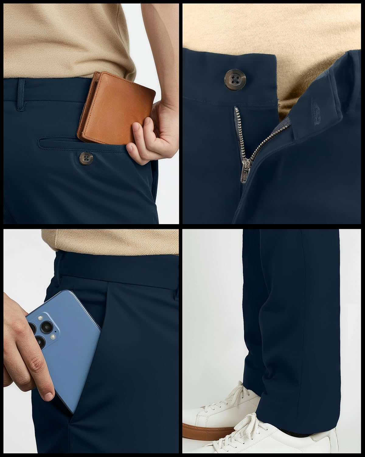 NY Threads Mens Chino Pants Regular Fit Cotton Stretch 4 Pocket Casual Pants - Image 4