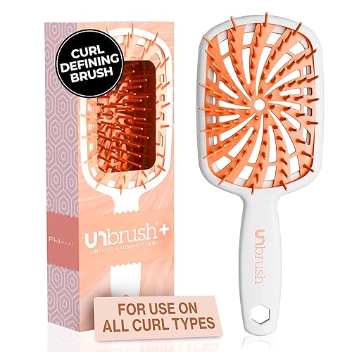 FHI Heat UNbrush Plus — Curly Hair Brush for Gentle & Effective Detangling on Wet or Dry Fragile Hair Types — Detangler Brush w/ 84 UltraFlex Bristles, Ultra-light, Vented, Anti Static Hairbrush - Orange Sherbet