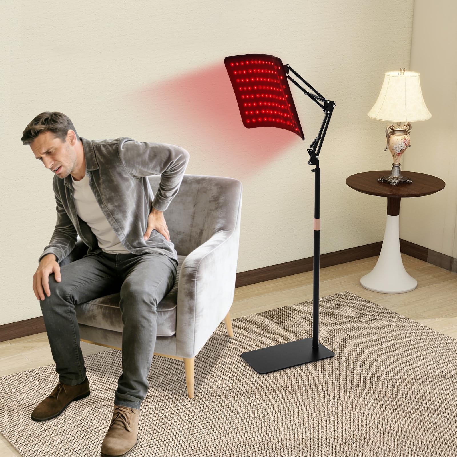Lámpara de luz roja para cara y cuerpo, 850 nm y 660 nm, dos longitudes de onda, lámpara infrarroja, dispositivo de terapia con soporte ajustable y gafas protectoras (lámpara sin función de