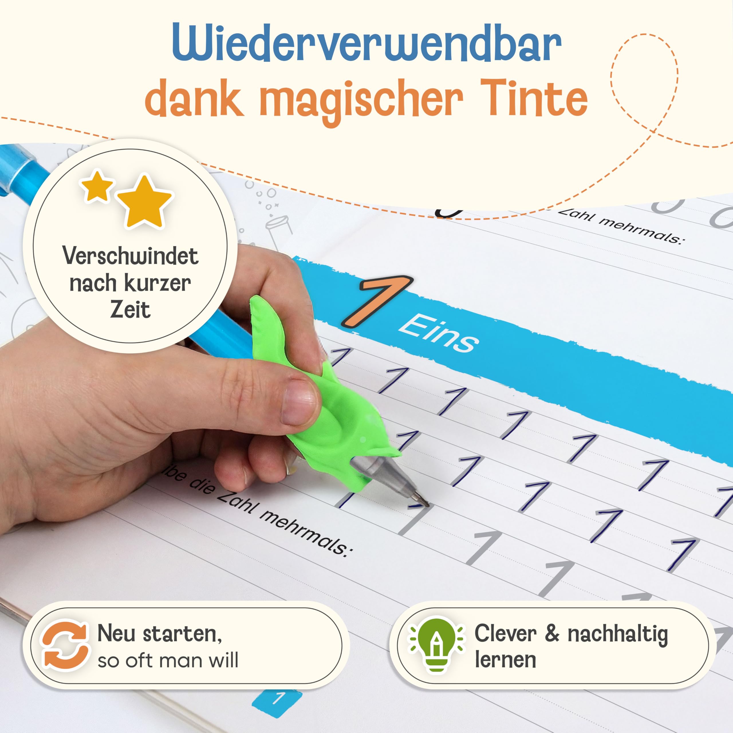 Magische Übungshefte für Vorschule ab 5 Jahren für Mädchen & Jungen - 5 Hefte + Stifte - Wiederverwendbare Vorschulhefte - Buchstaben, Zahlen, Formen und Schreiben lernen - Für Rechts- & Linkshänder