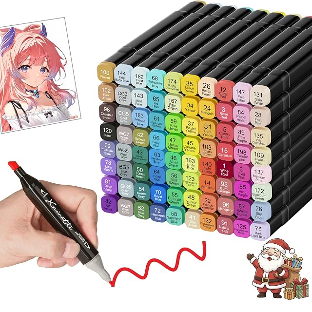 Alcohol Markers Set 80 Colors - Dual Tip Art Marker Pens for Adult Coloring Books No Bleeding Double