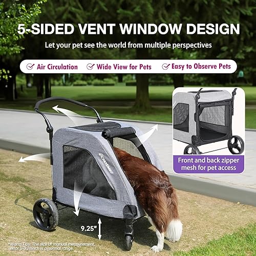 Miniatura 2 de EchoSmile Cochecito para perros XL extra grande, asas ajustables, cochecito plegable ligero para mascotas, todo terreno de 4 ruedas para 2 perros