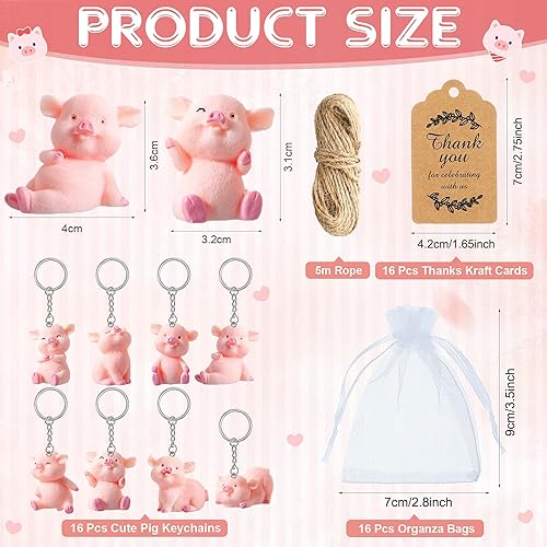 Miniatura 3 de Kathfly 24 juegos de llaveros de cerdo para fiestas, regalos de Navidad, mini llavero de cerdo de resina rosa, regalo de regreso para invitados con
