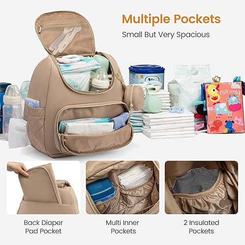 Miniatura 3 de LOVEVOOK Mochila pequeña para pañales, bolsas de pañales impermeables para bebé niña niño con cambiador, elegante bolsa de pañales para bebé, bolsa