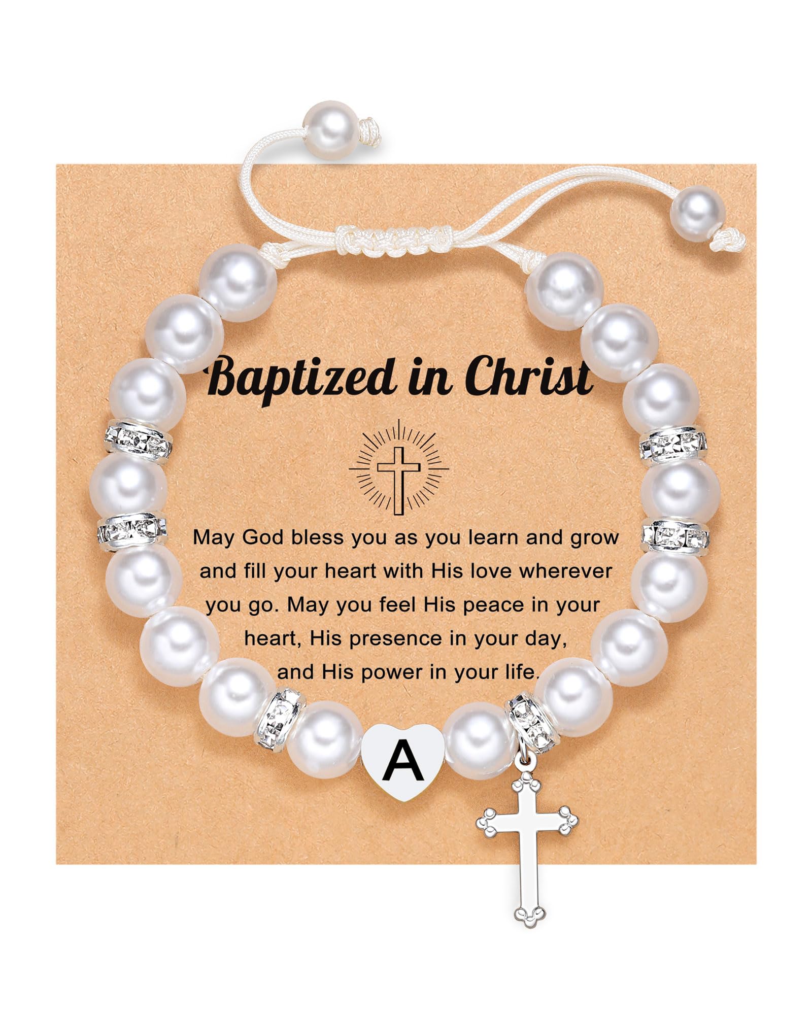UNGENT THEM Initial Heart Cross Charm Bracelet for Girls, Baptism First Communion Easter Confirmation Gifts for Girls Teens