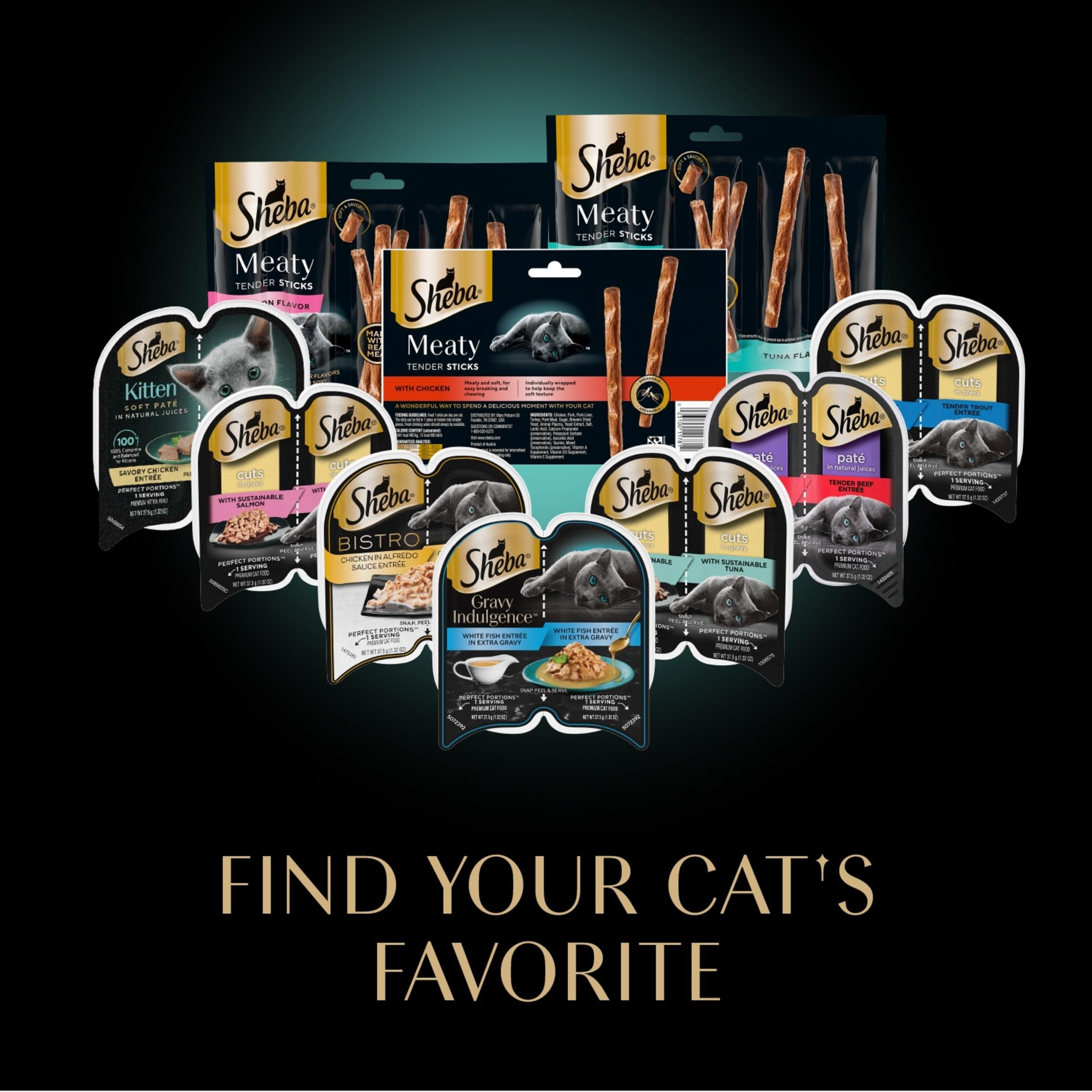 Sheba Meaty Tender Sticks Soft Cat Treats Chicken, Tuna, and Salmon Flavor, 0.14 oz., 70 Sticks